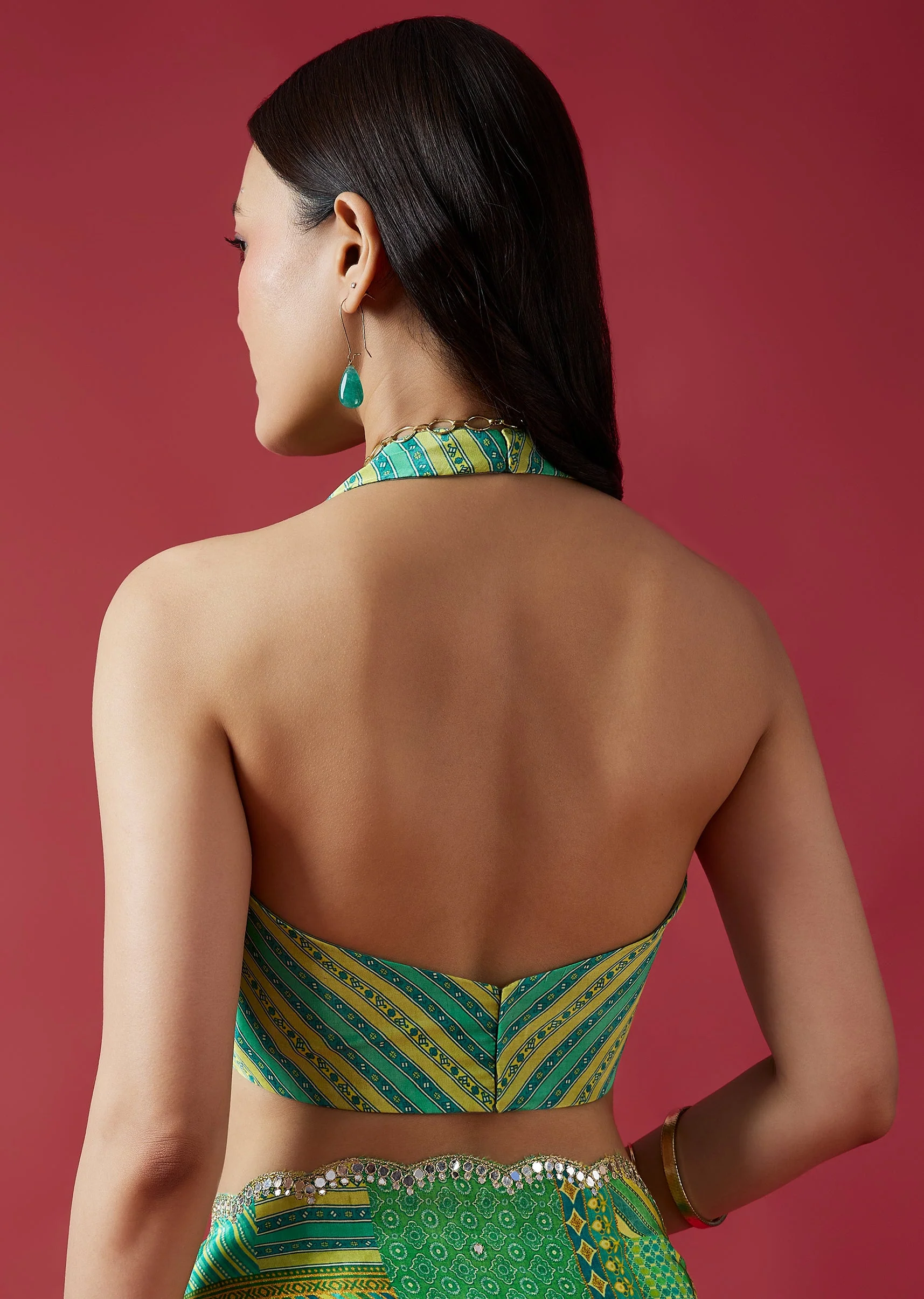 Light Green Printed Crepe Silk Saree With Mirror Border - Image 8