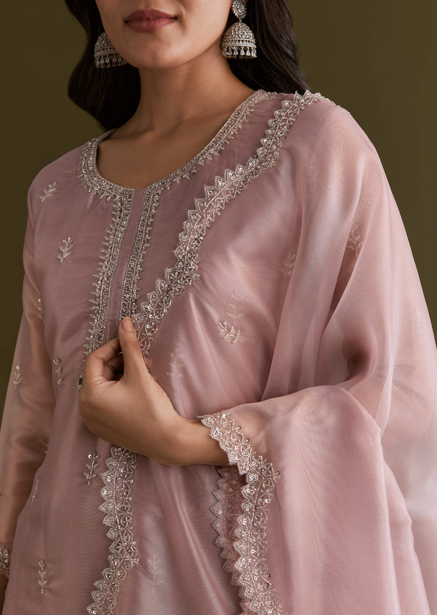 Light Lavender Tissue Kurta Sharara Set With Sequins And Cutdana Work - Image 3