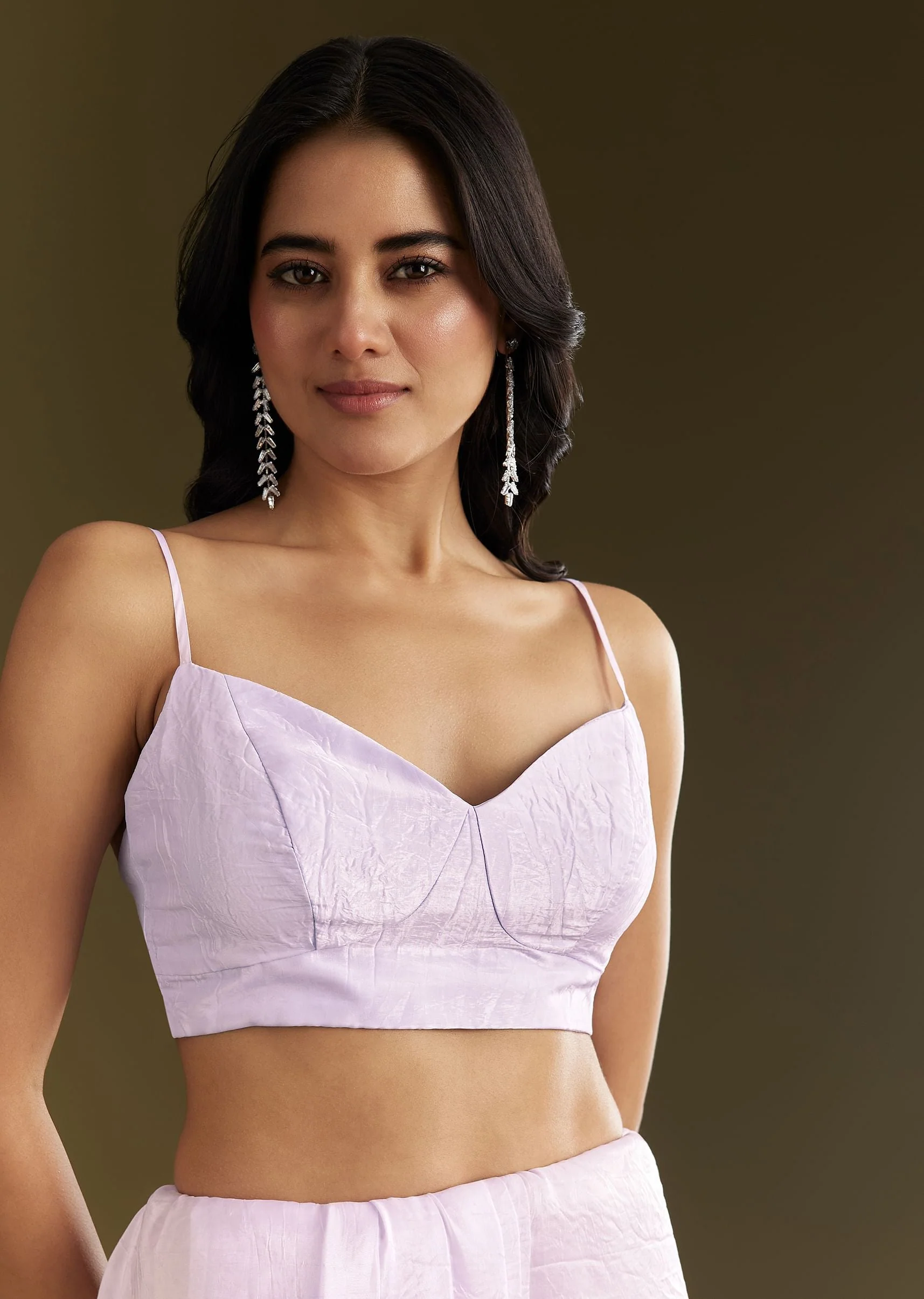 Light Lavender Tissue Saree With Cutdana Beads Embroidery And Scallop Border - Image 7