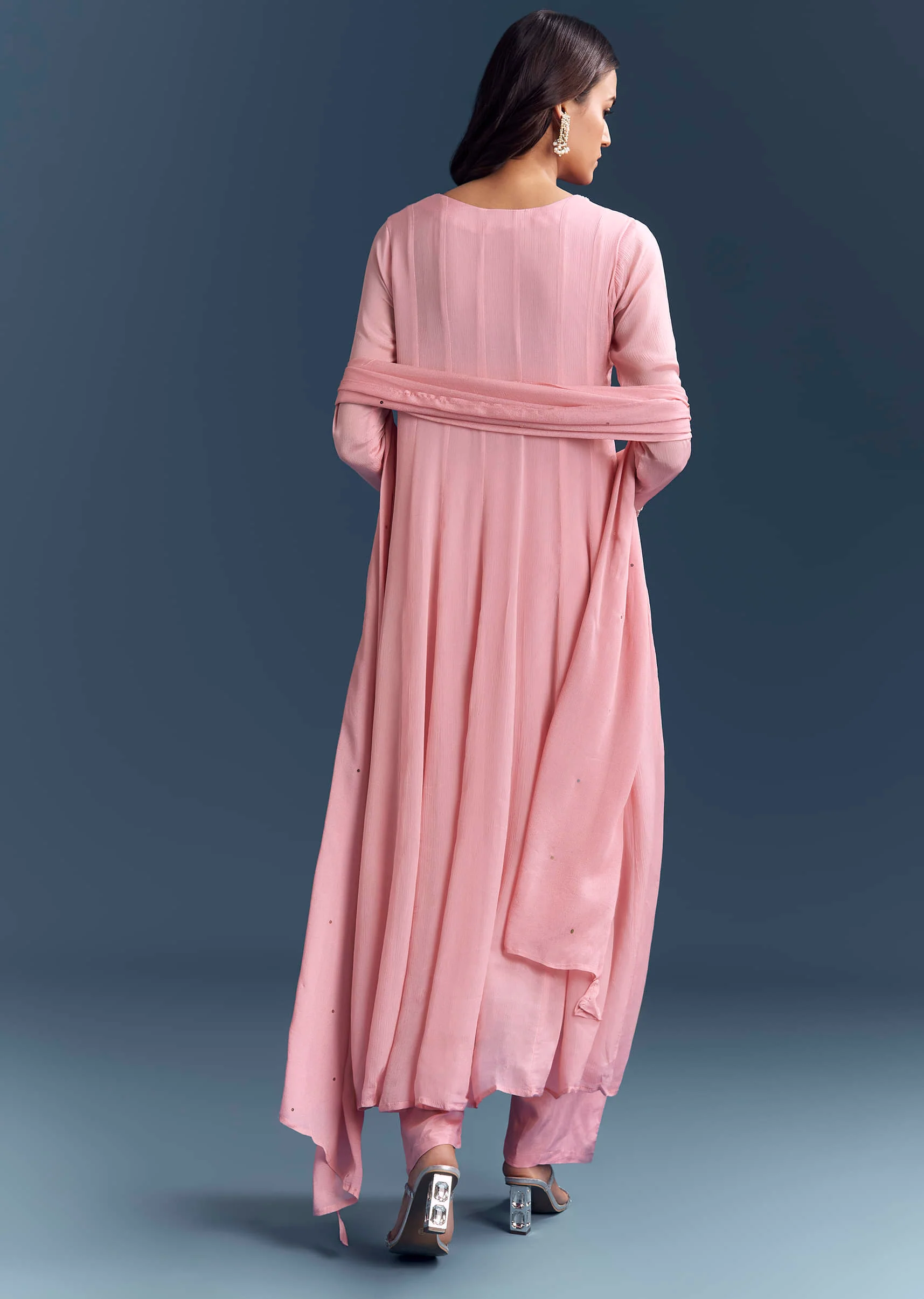 Light Pink Chinon Anarkali Suit With Cutdana And Sequins Embroidery - Image 5