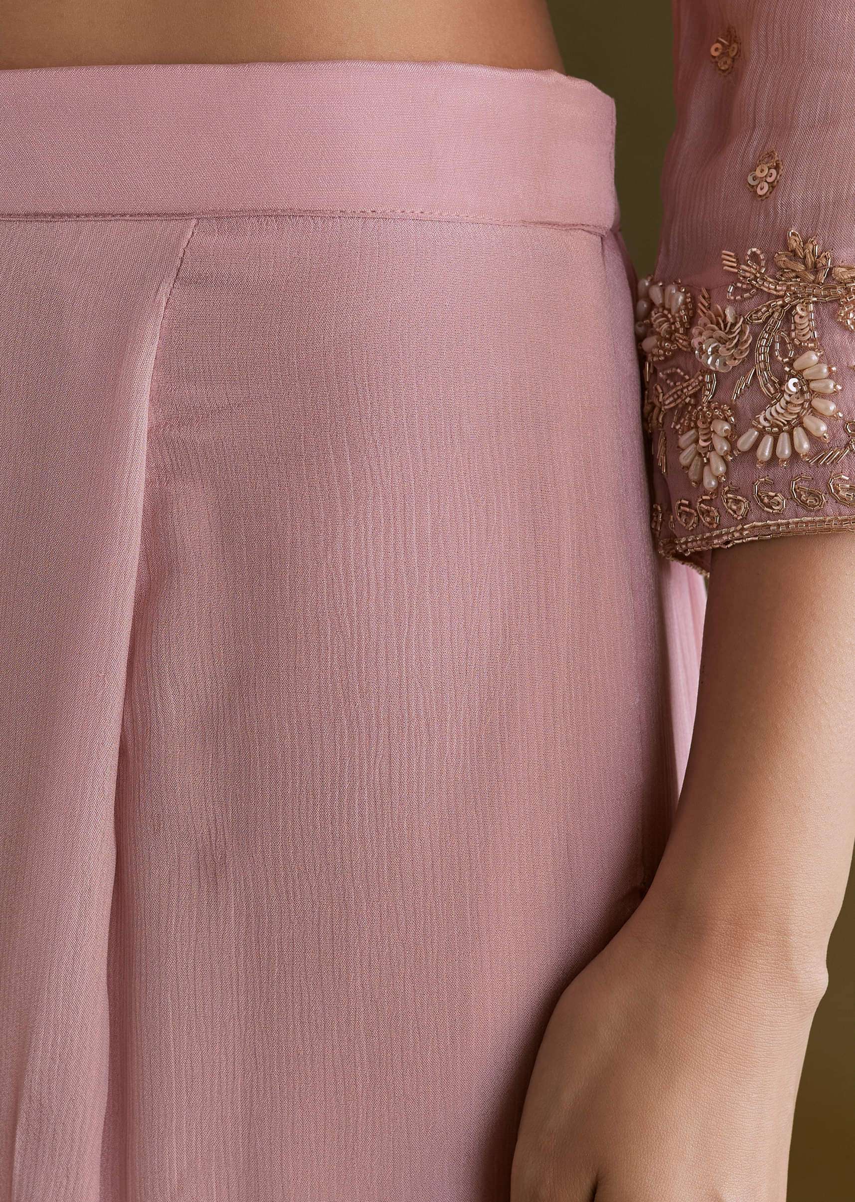 Light Pink Chinon Sharara Suit With Zardosi Embroidered Dupatta - Image 6
