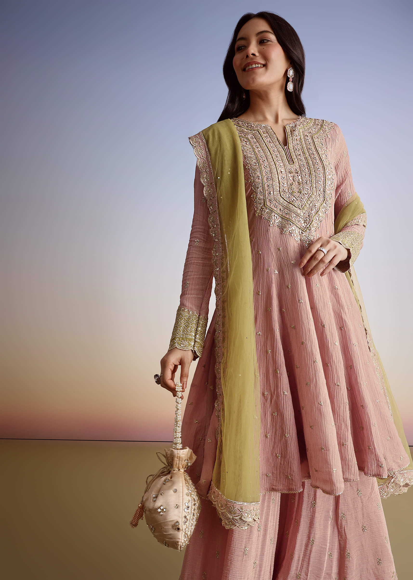 Light Pink Crush Tissue Sharara Suit With Zari Sequins - Image 5