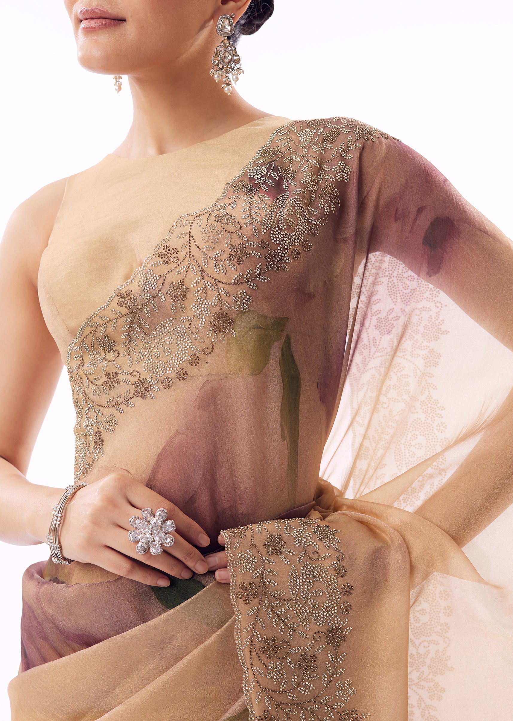 Light Turquoise Blue Tissue Saree With Cutdana Sequin Bead Embroidered Border - Image 2