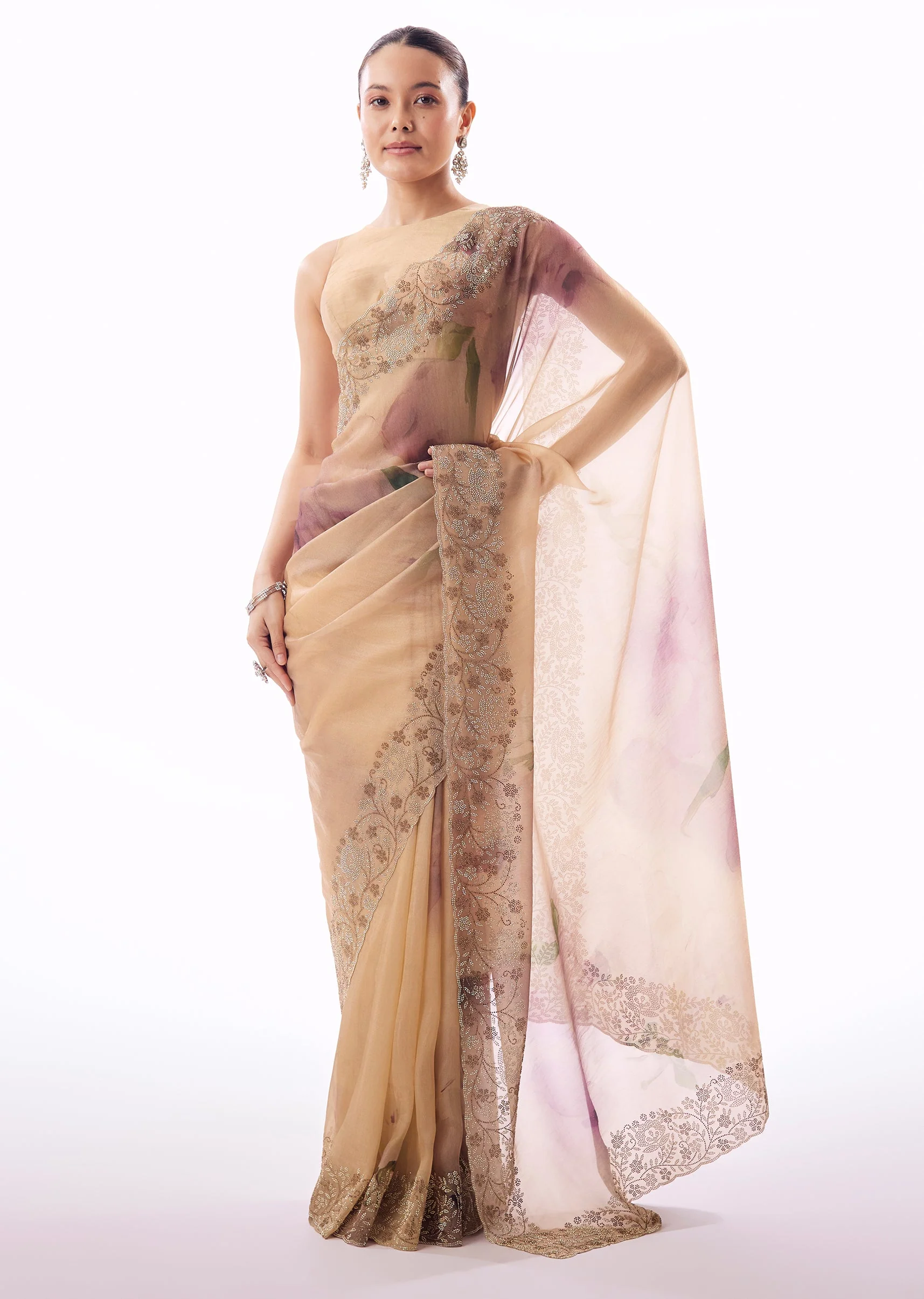 Light Turquoise Blue Tissue Saree With Cutdana Sequin Bead Embroidered Border - Image 3