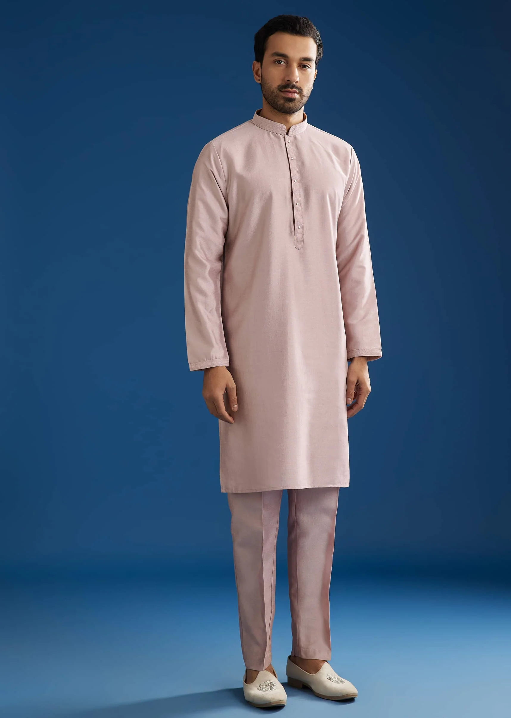 Lilac Cotton Silk Jacket Kurta Set With Mirror And Dori Embroidery - Image 6