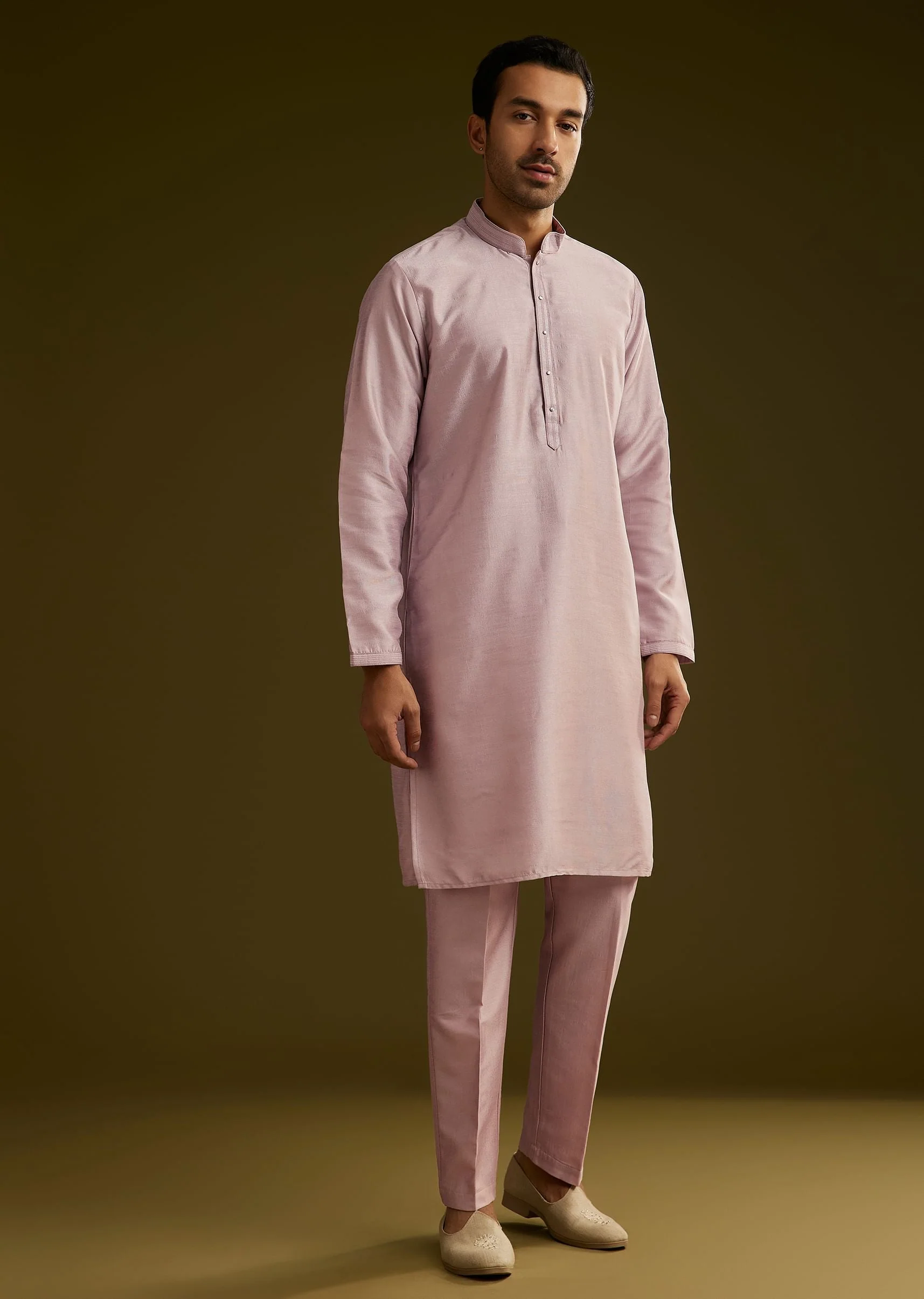 Lilac Cotton Silk Kurta Set With Mirror Threadwork Jacket - Image 5