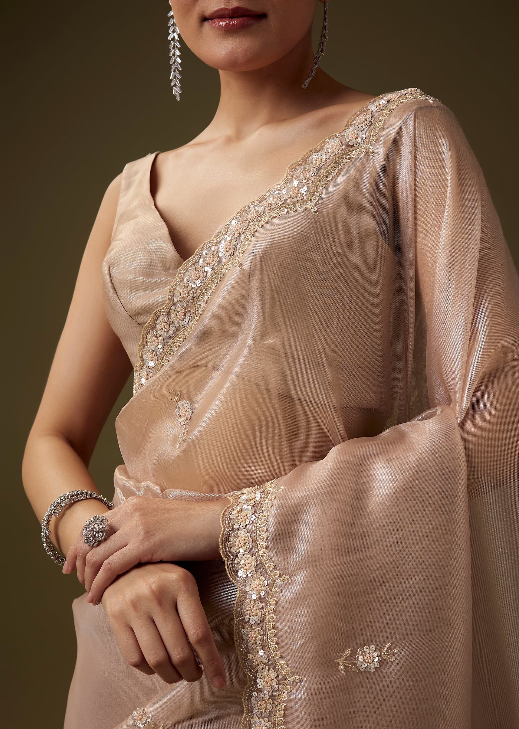 Lilac Cutdana Embroidered Tissue Silk Saree with Unstitched Blouse - Image 2