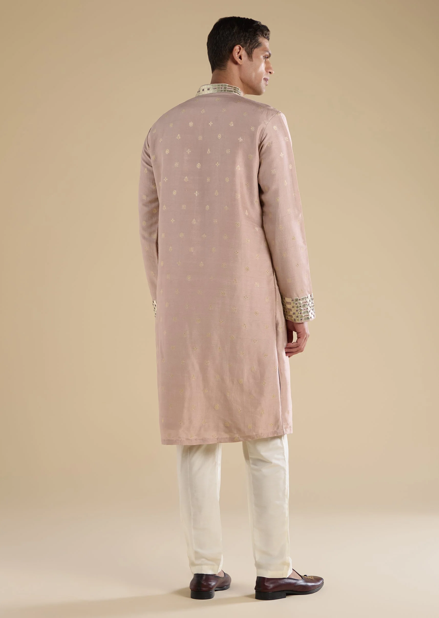 Lilac Embellished Rawsilk Kurta Set - Image 5