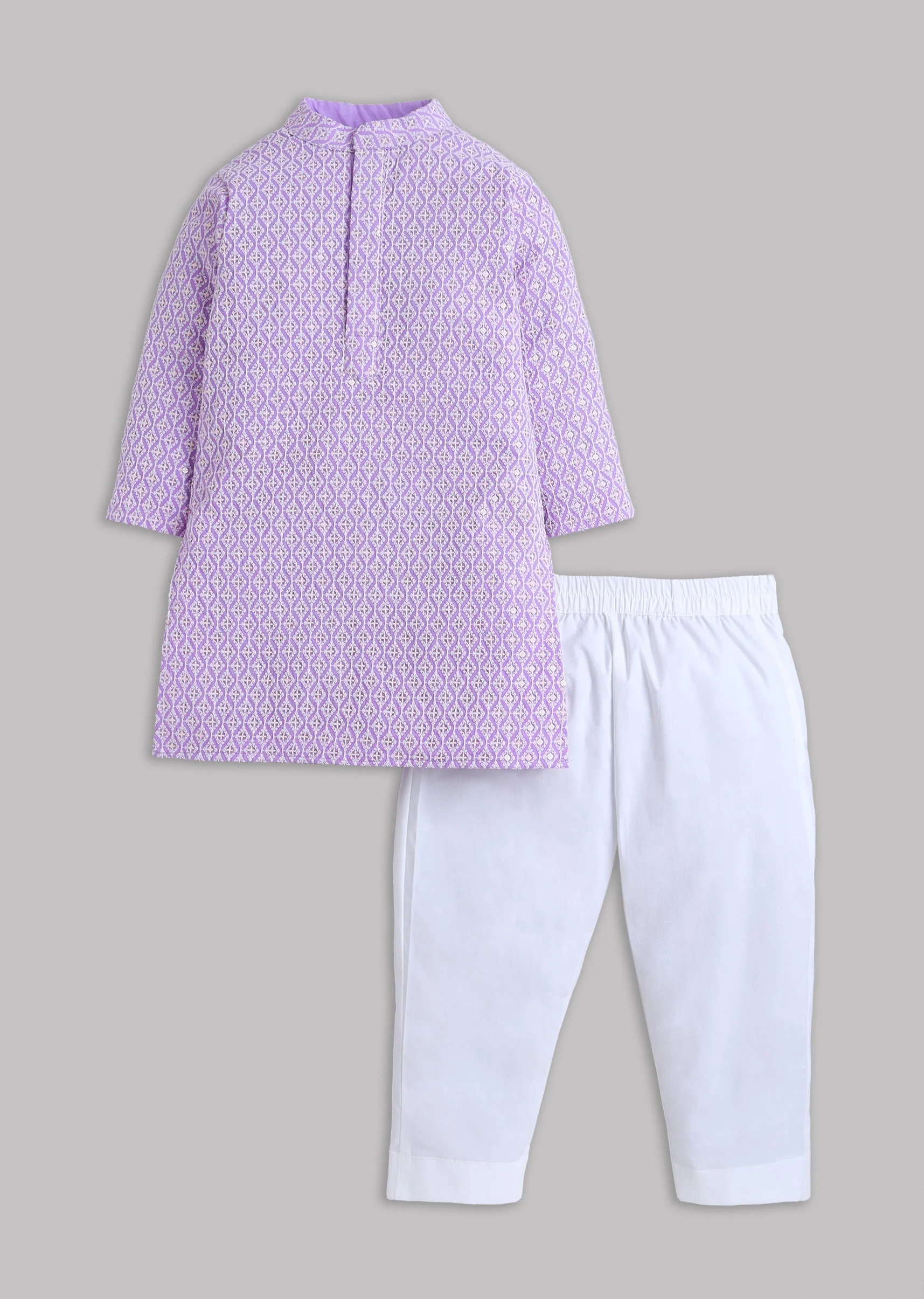 Lilac Embroidered Kurta Set With Cotton Lycra Pants