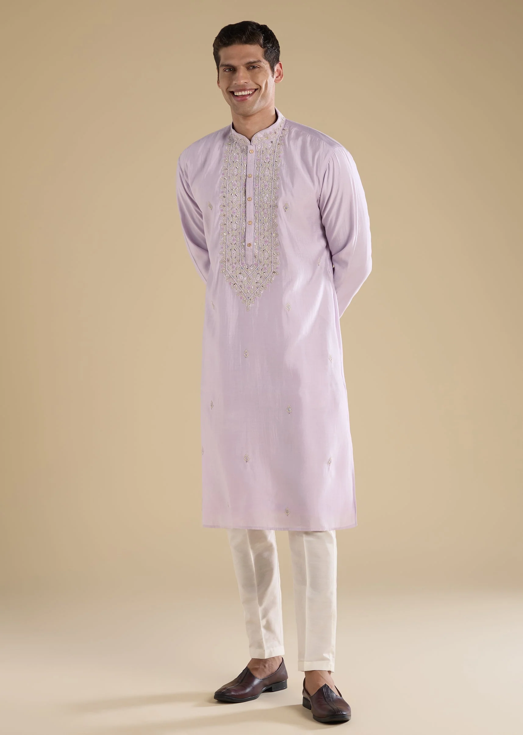 Lilac Embroidered Kurta Set With Pants - Image 4