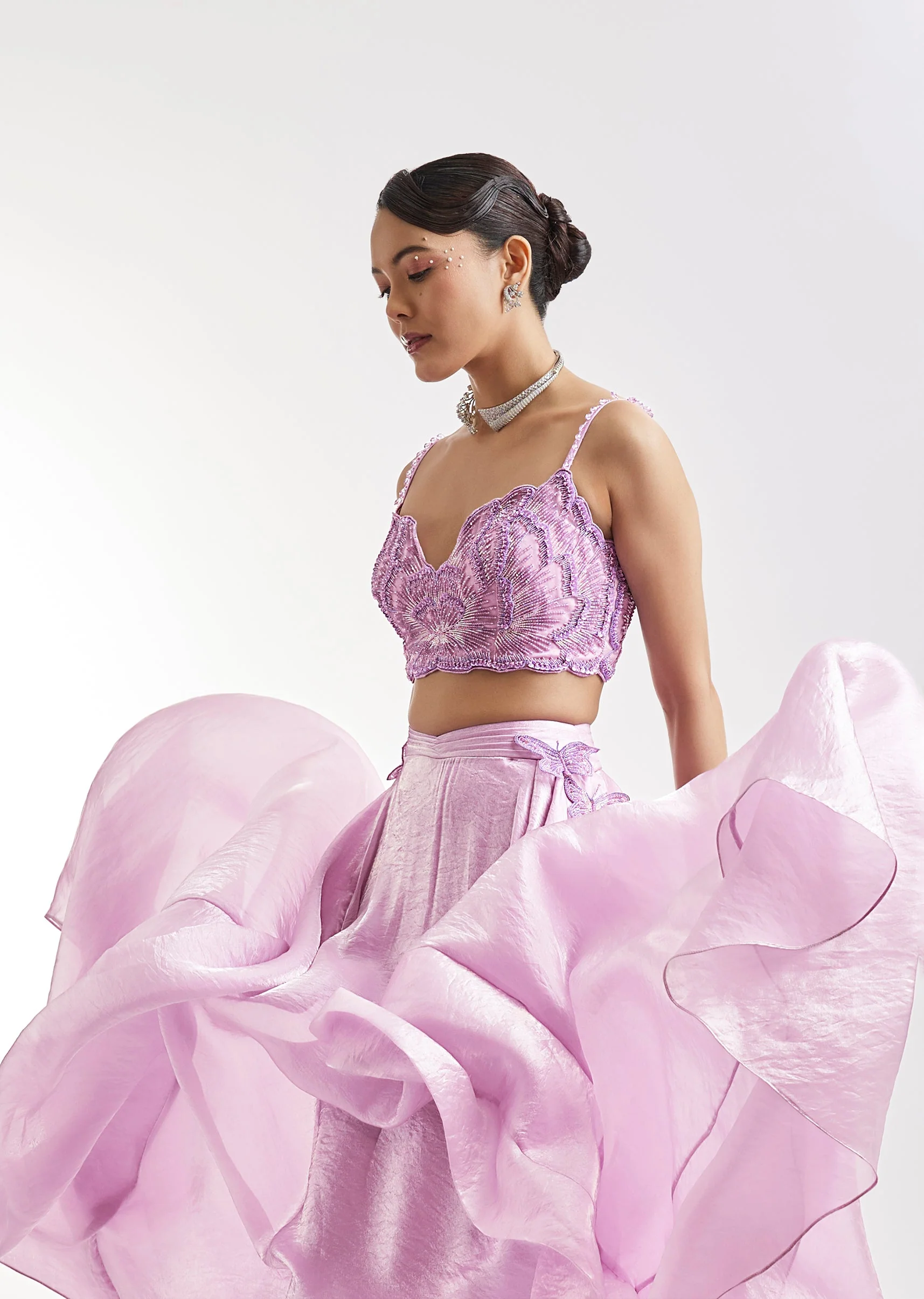 Lilac Embroidered Lehenga Set With Panel Detailing - Image 2