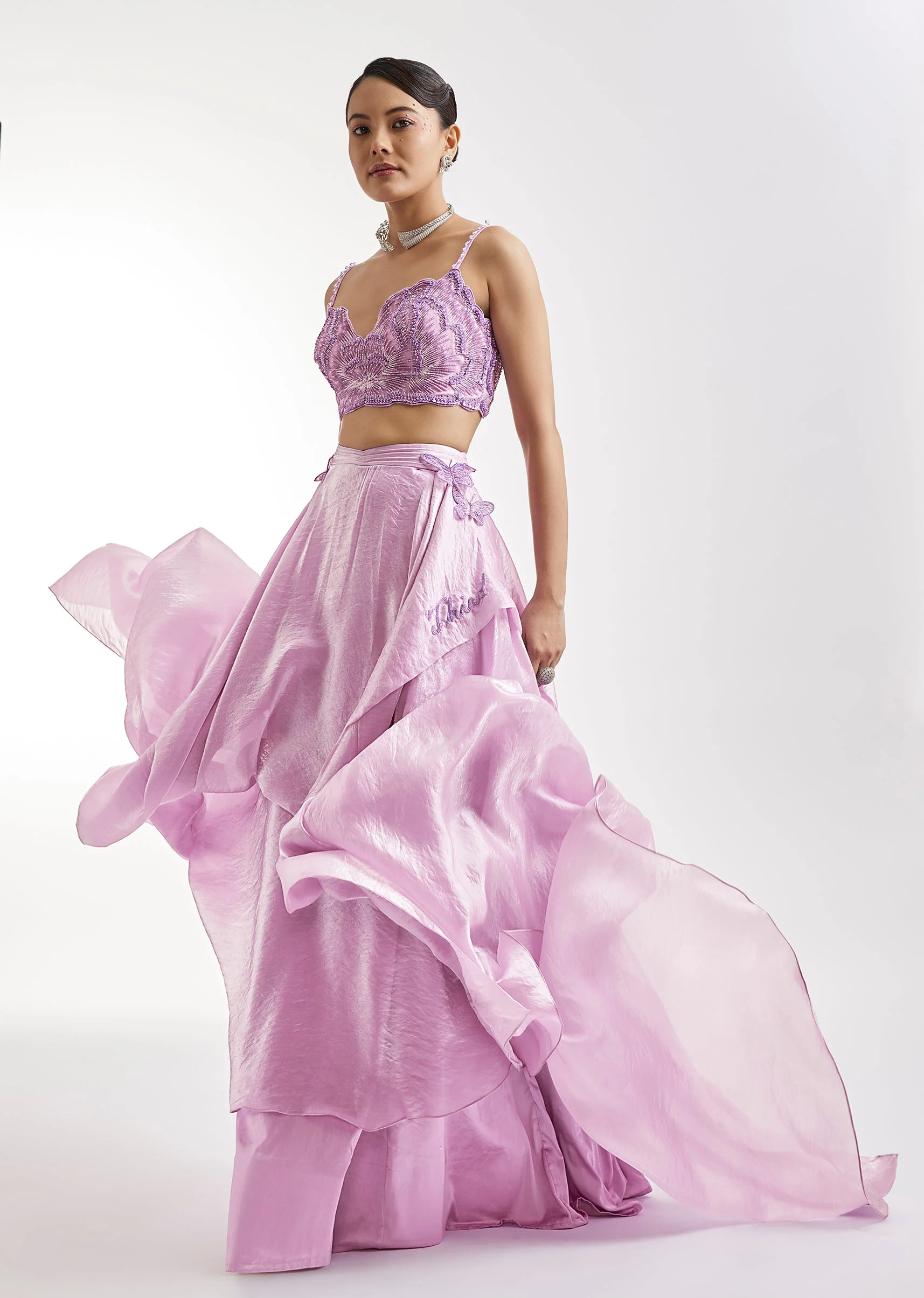 Lilac Embroidered Lehenga Set With Panel Detailing - Image 3
