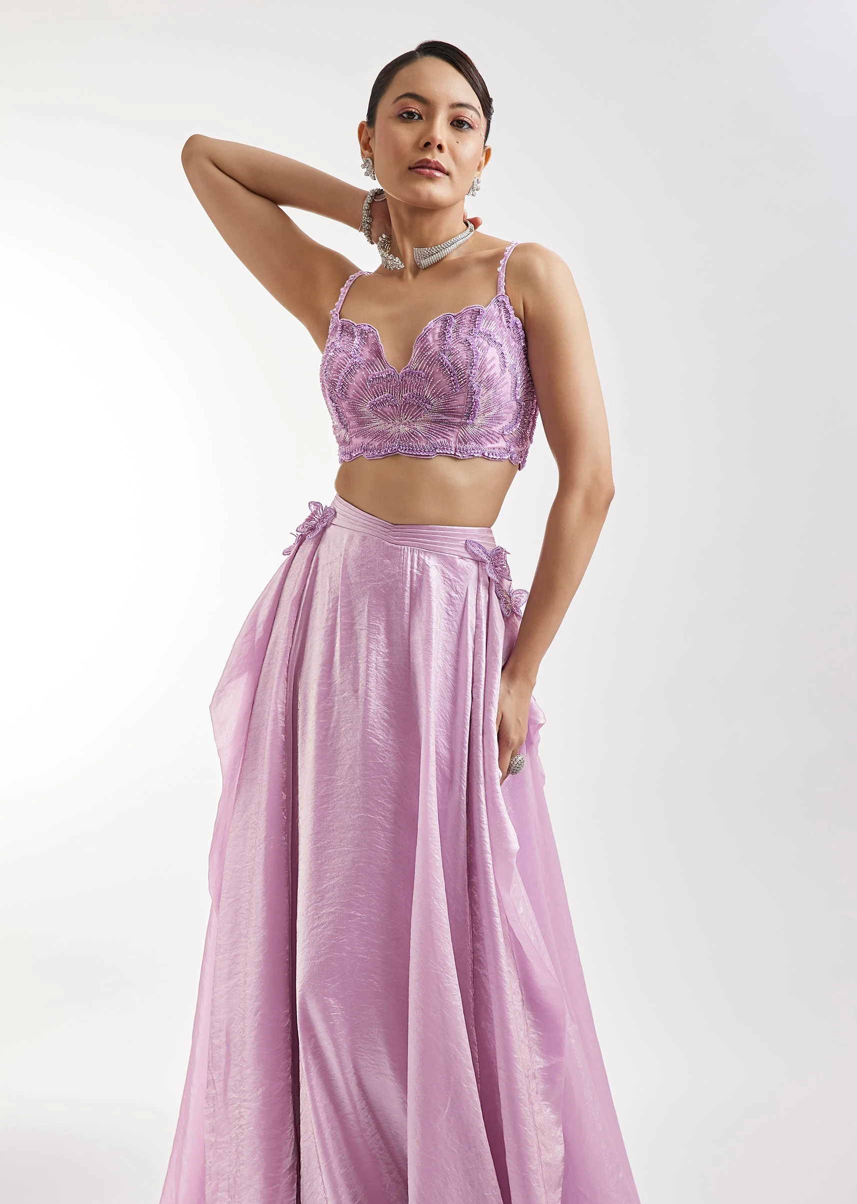 Lilac Embroidered Lehenga Set With Panel Detailing - Image 4