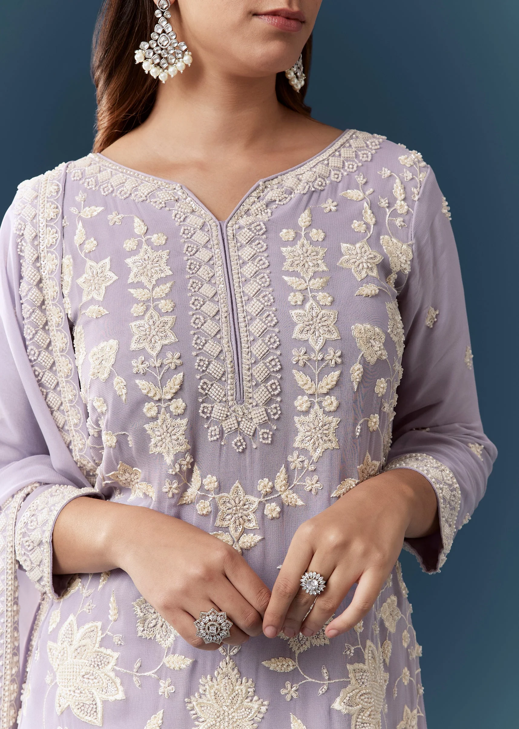 Lilac Georgette Embroidered Kurta Sharara Set - Image 2