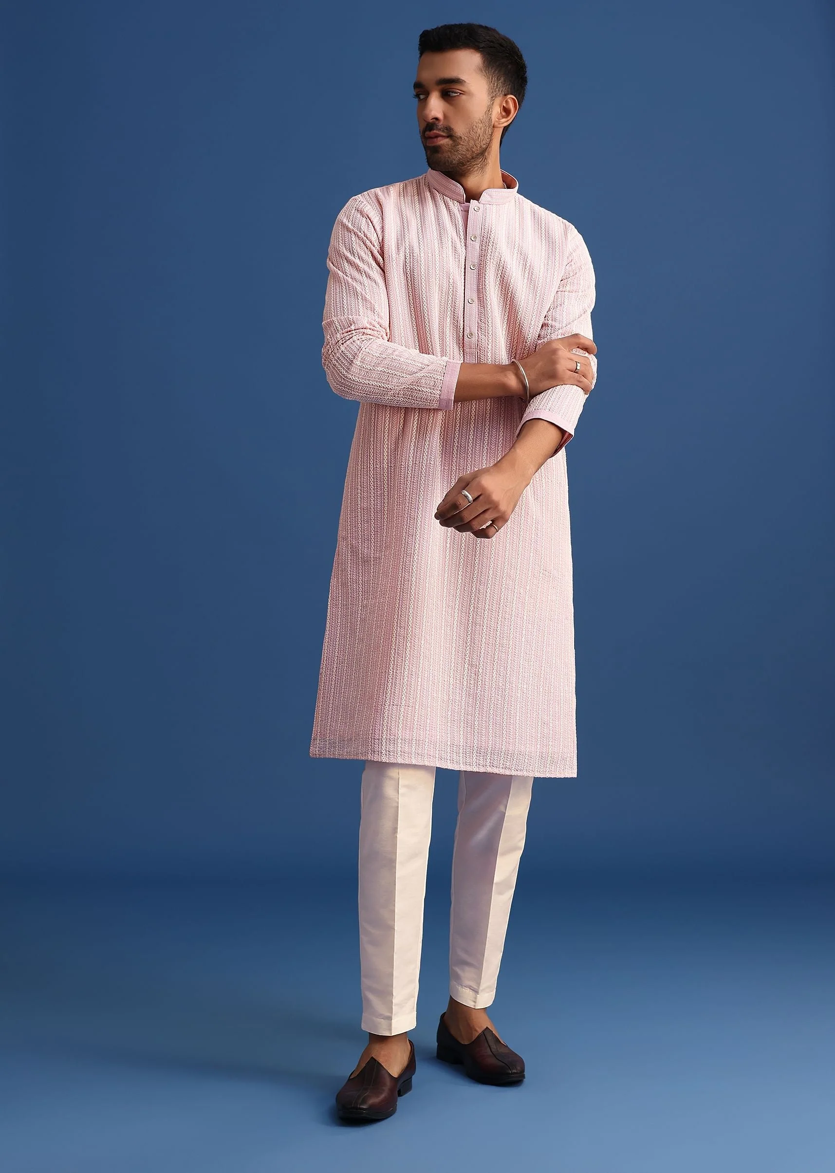 Lilac Georgette Kurta Set With Thread Work - Image 2