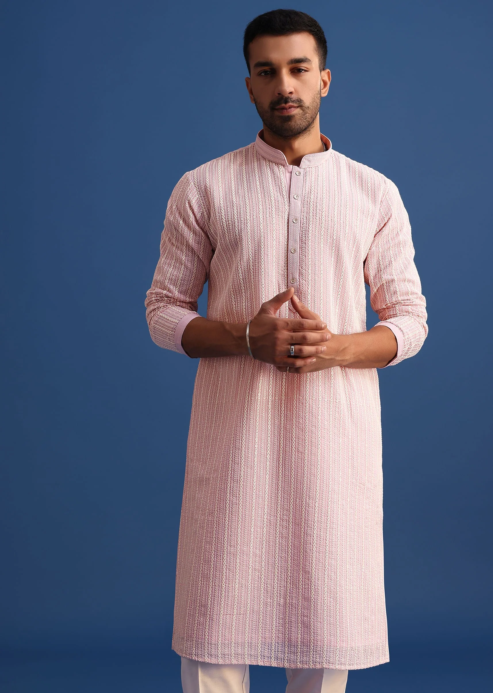 Lilac Georgette Kurta Set With Thread Work - Image 3