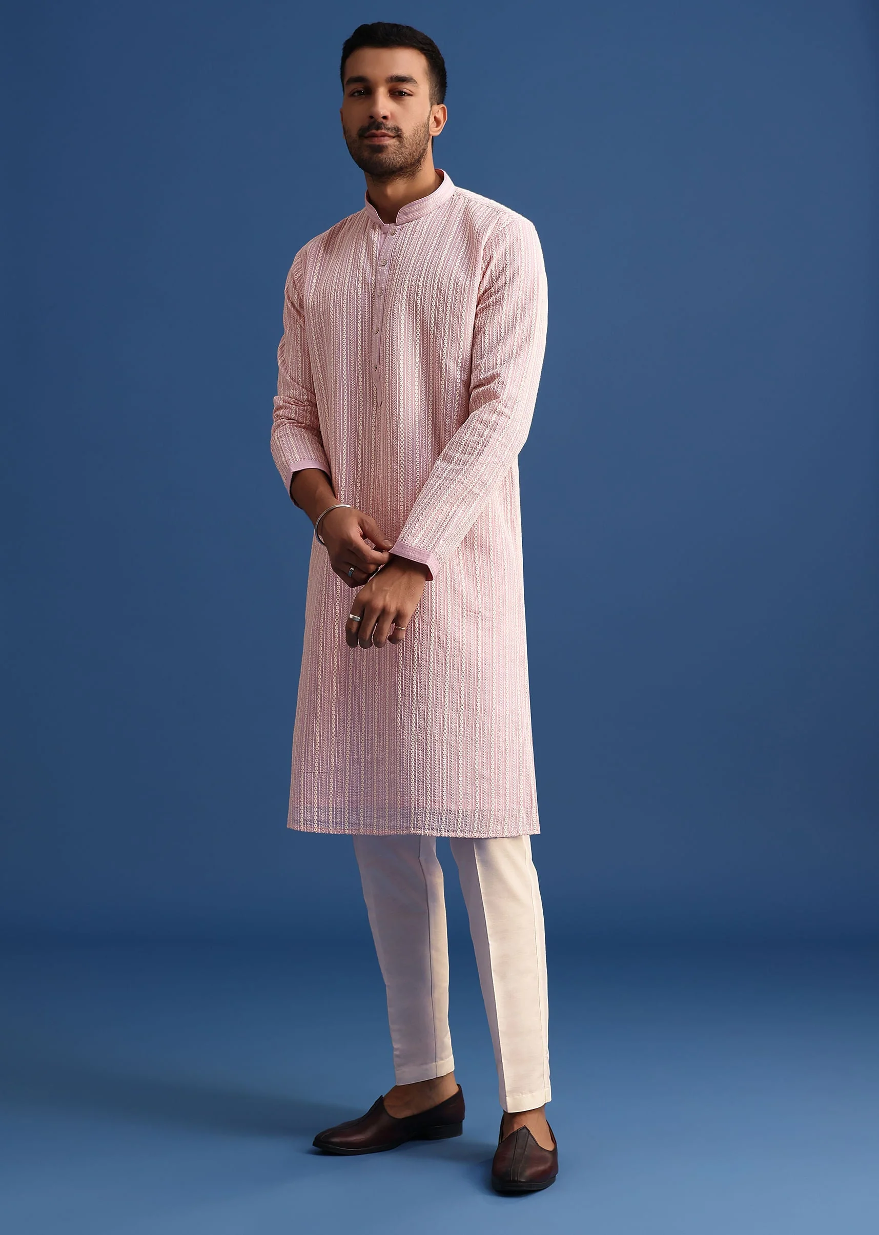 Lilac Georgette Kurta Set With Thread Work - Image 4