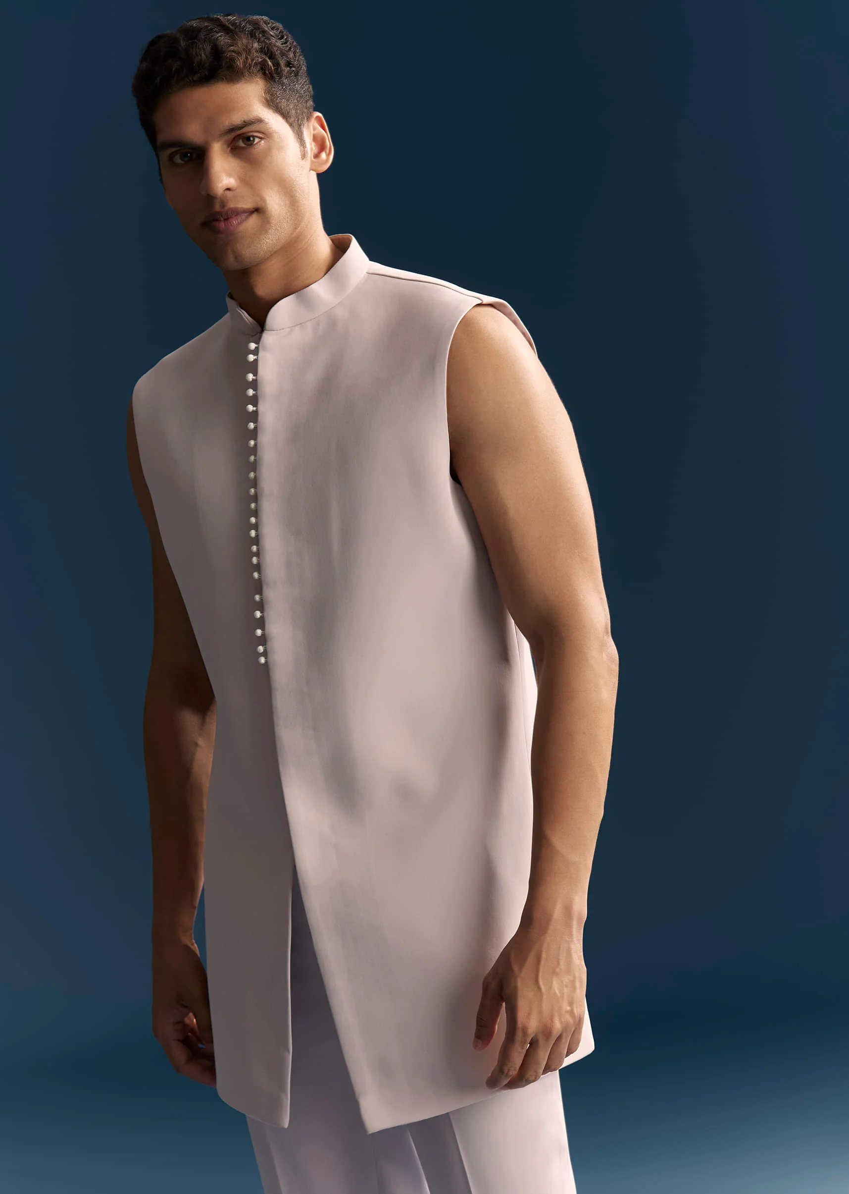 Lilac Indo Western Set For Men With Resham And Moti Work - Image 3