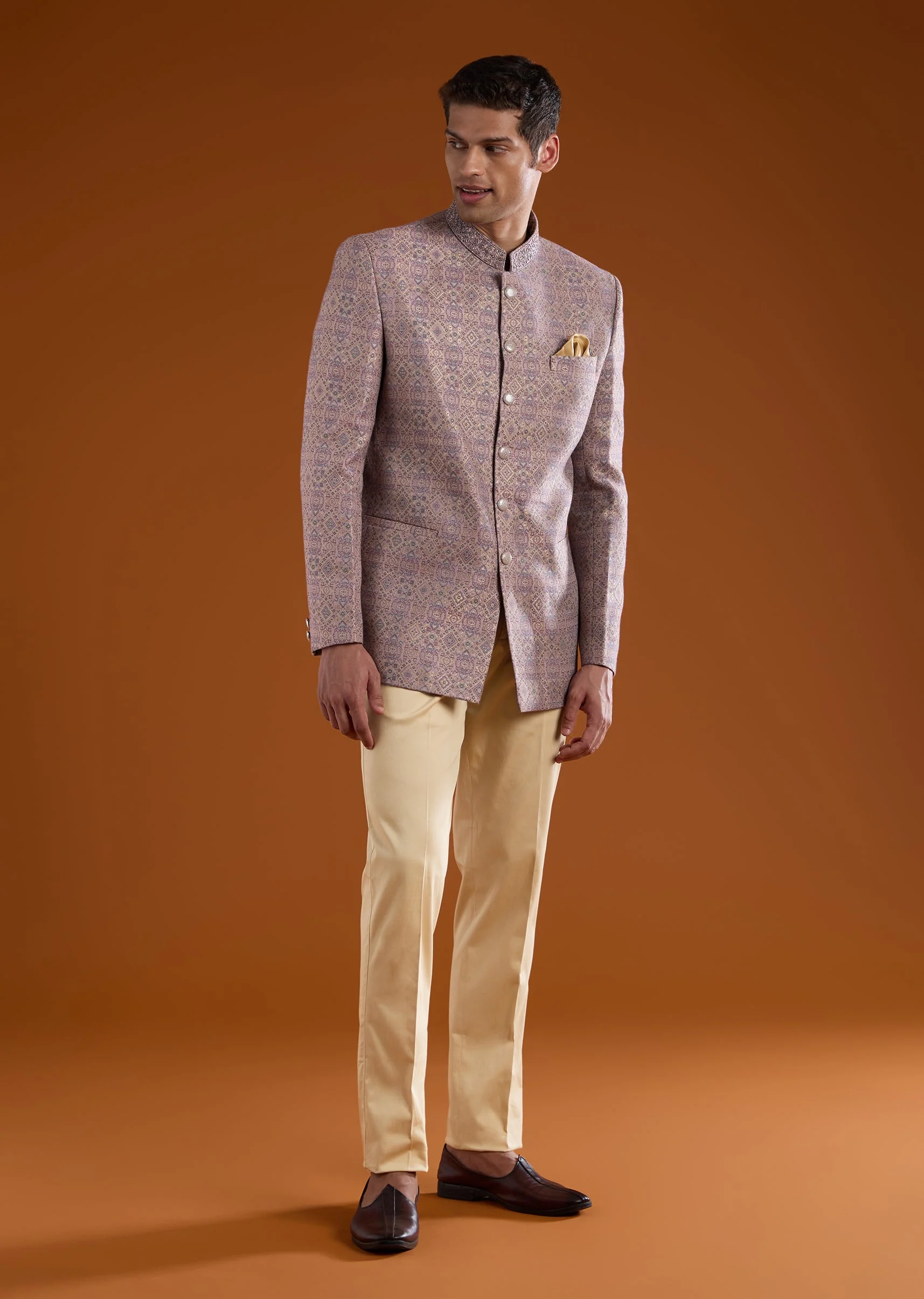 Lilac Jacquard Jodhpuri Set with Bead Work - Image 2
