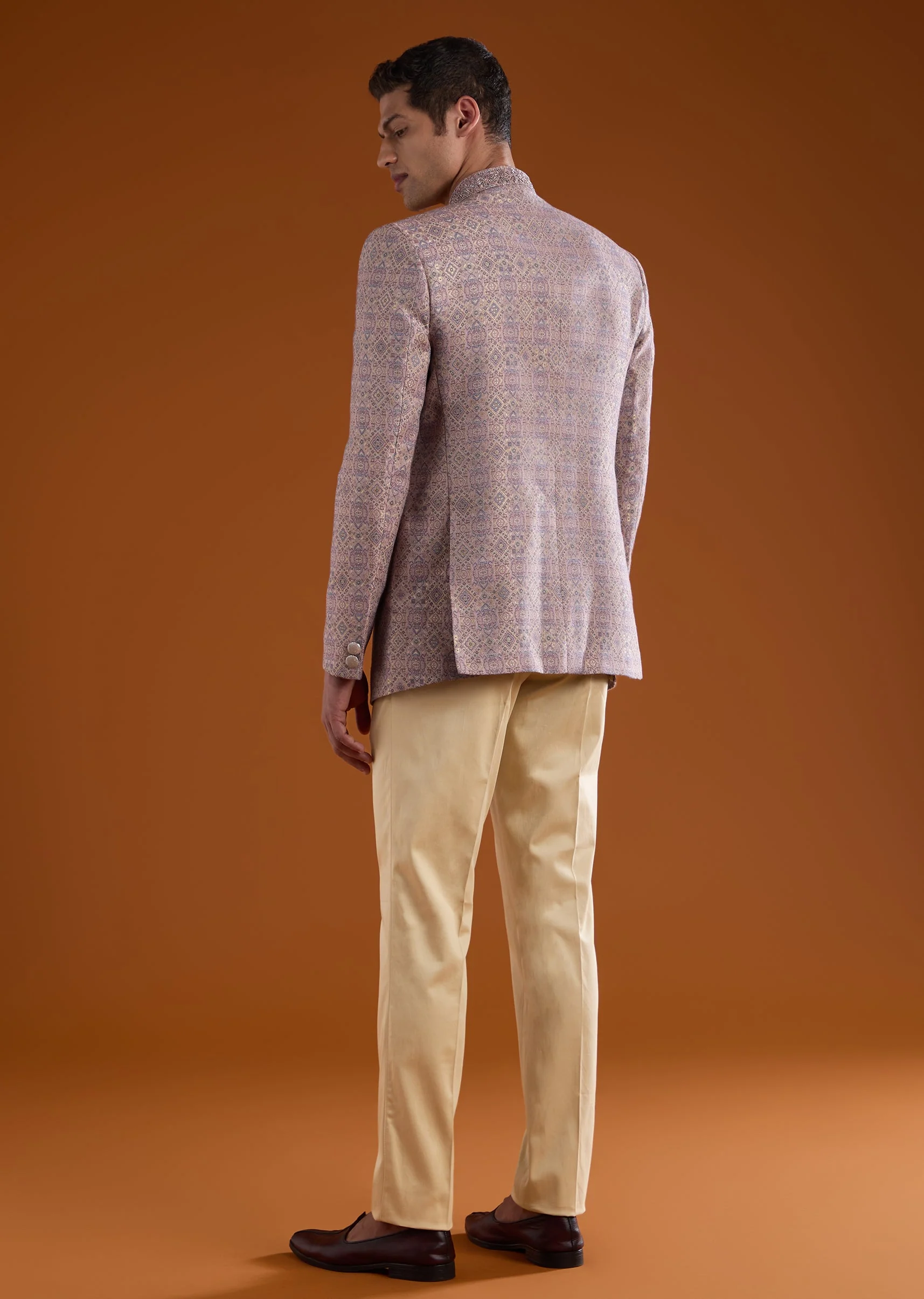 Lilac Jacquard Jodhpuri Set with Bead Work - Image 5