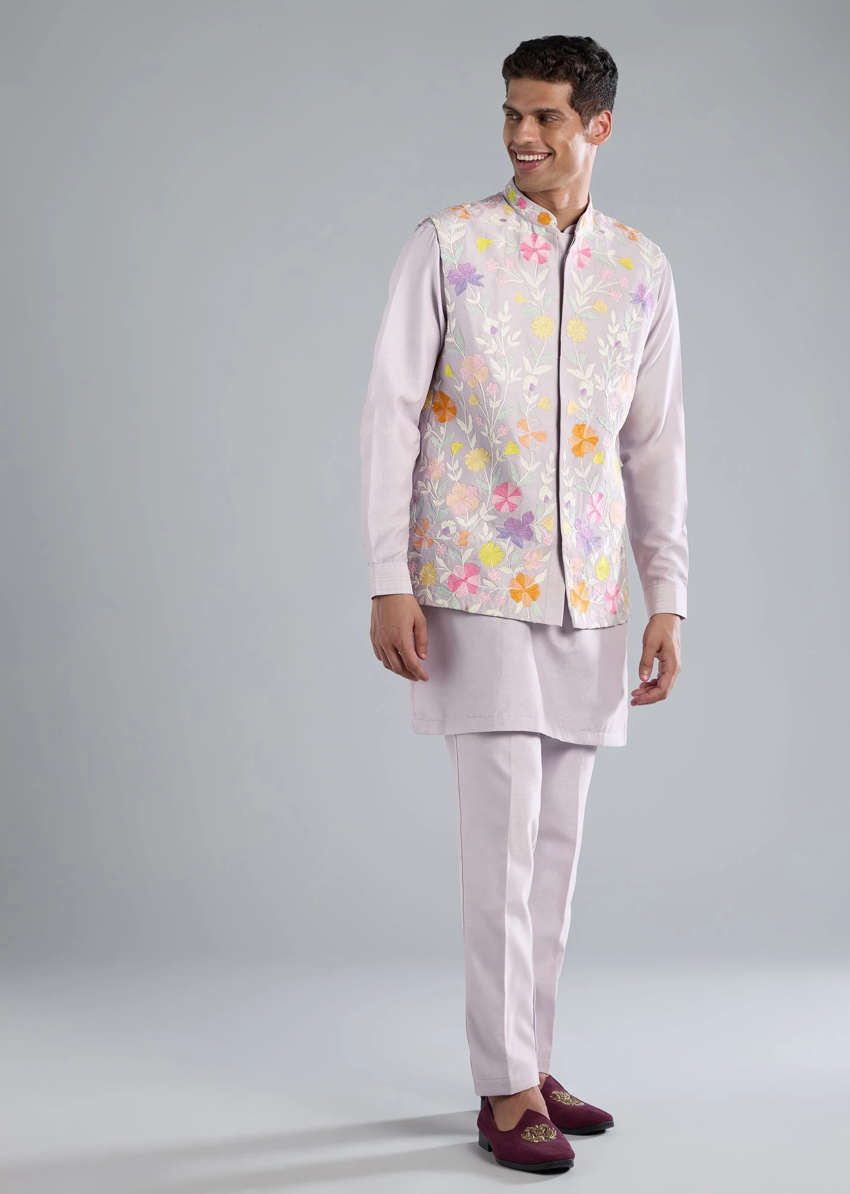 Lilac Kurta Jacket Set With Dori Work Detailing - Image 3
