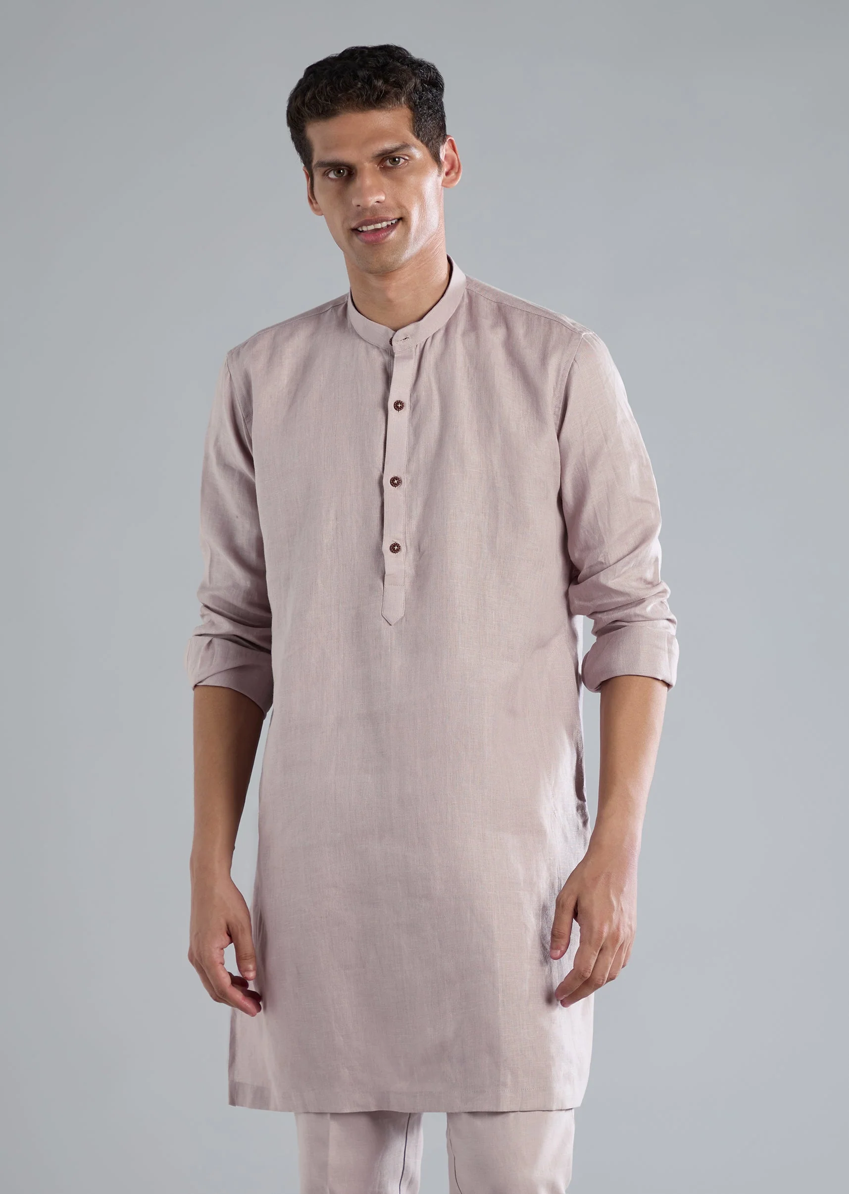 Lilac Linen Kurta Jacket Set With Thread Resham Work - Image 6