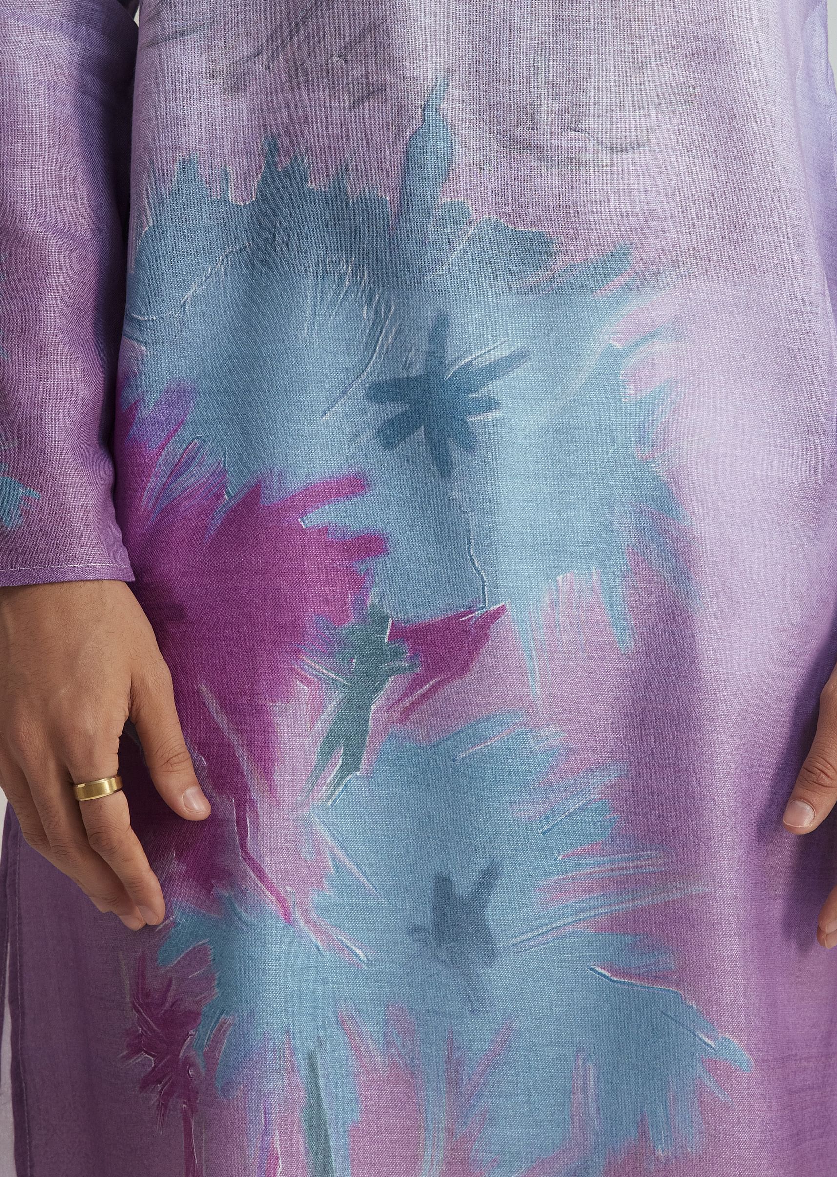 Lilac Linen Kurta Set With Ombre Abstract Print - Image 4