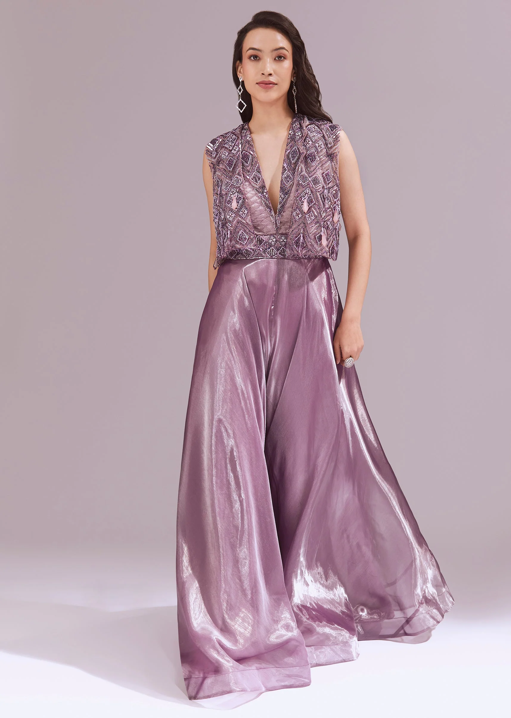 Lilac Organza Jumpsuit With Jacket - Image 4