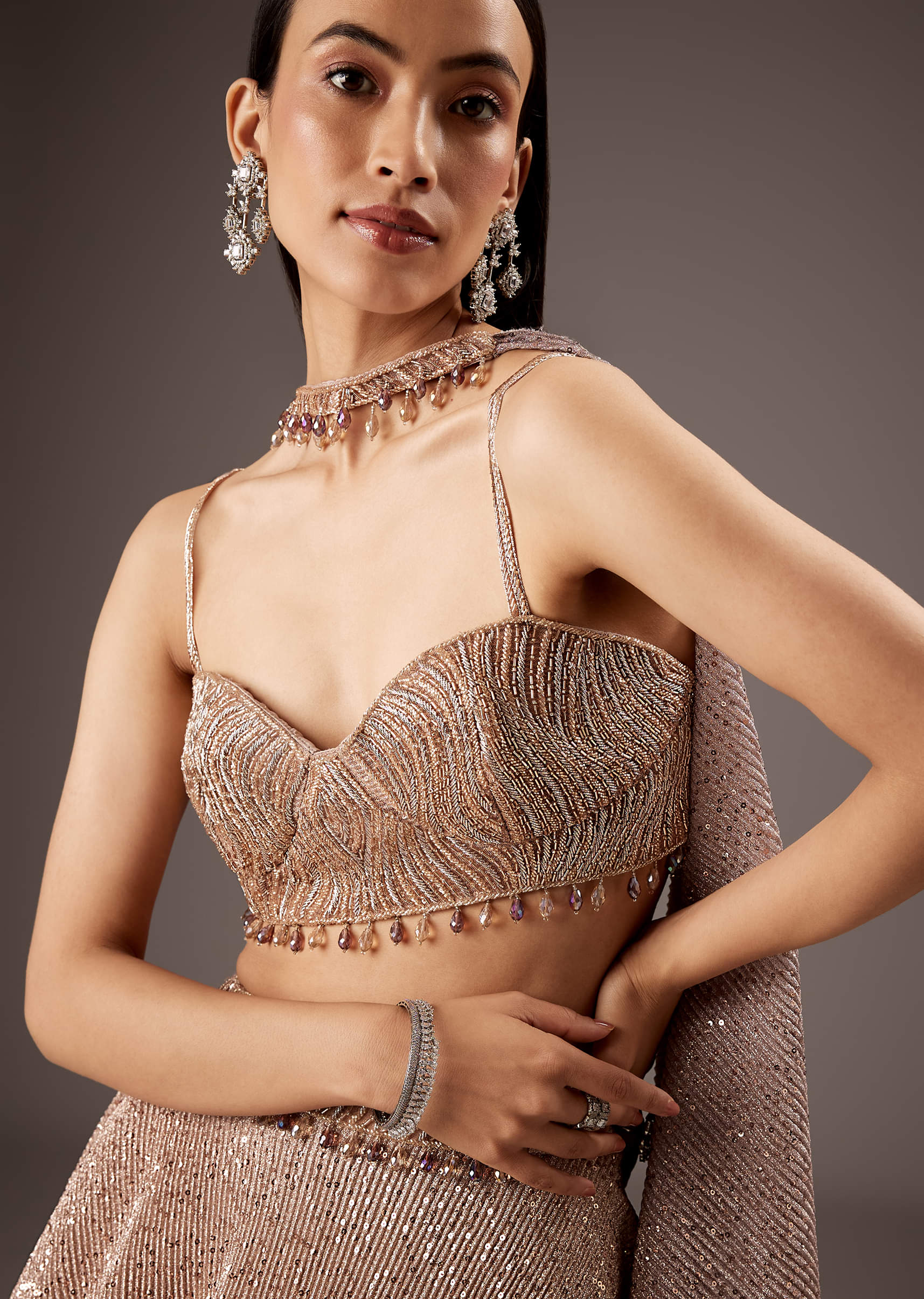Lilac Purple Fancy Bridesmaid Lehenga With Elegant Choker Cape Dupatta - Image 3