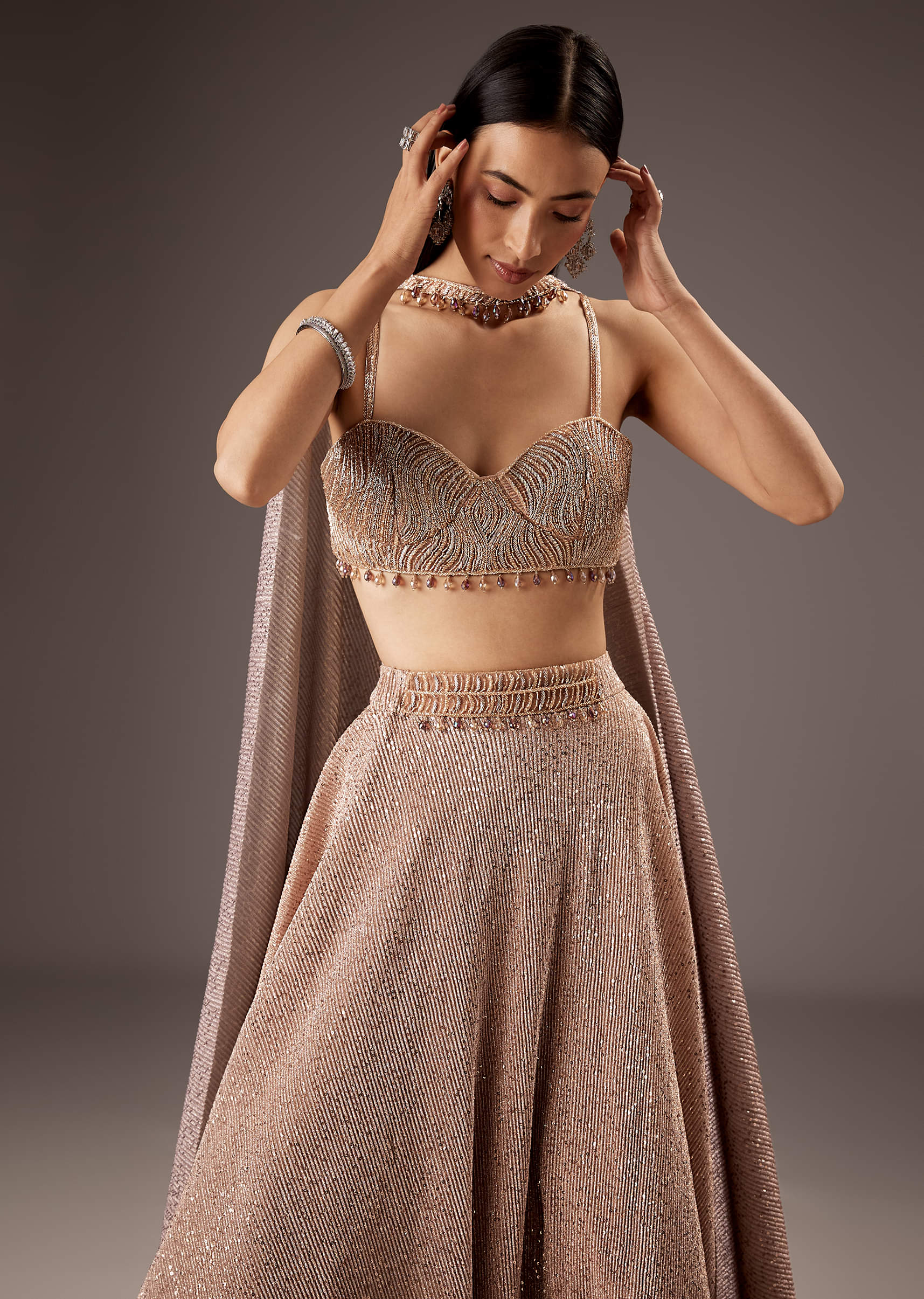 Lilac Purple Fancy Bridesmaid Lehenga With Elegant Choker Cape Dupatta - Image 5