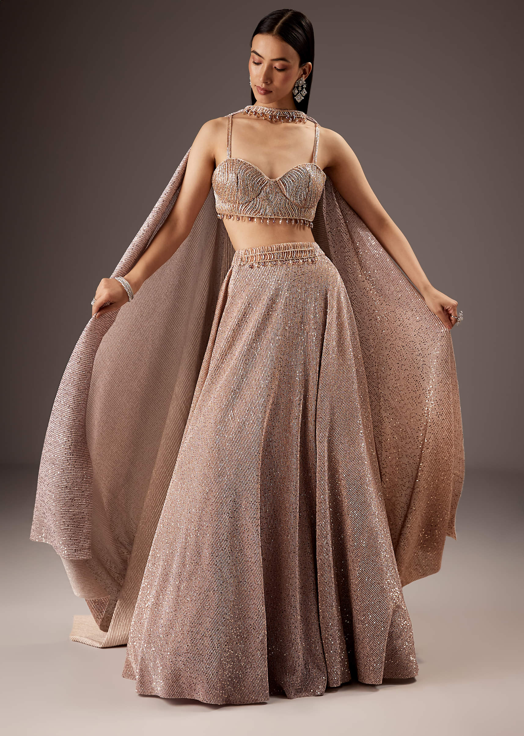 Lilac Purple Fancy Bridesmaid Lehenga With Elegant Choker Cape Dupatta - Image 6