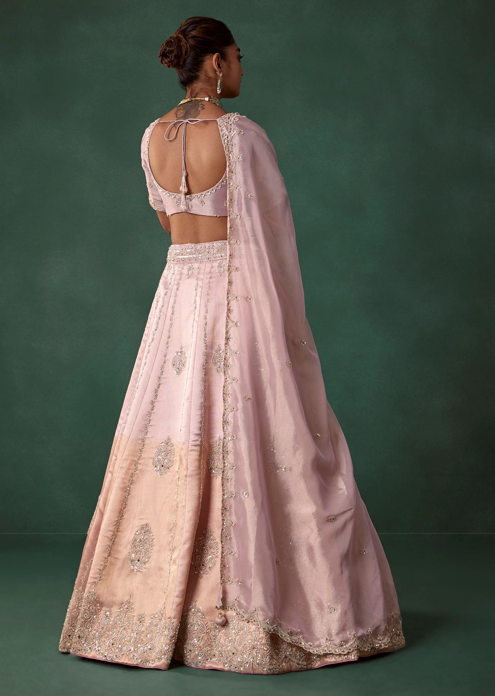 Lilac Shaded Hand Embroidered Bridal Lehenga Set - Image 2