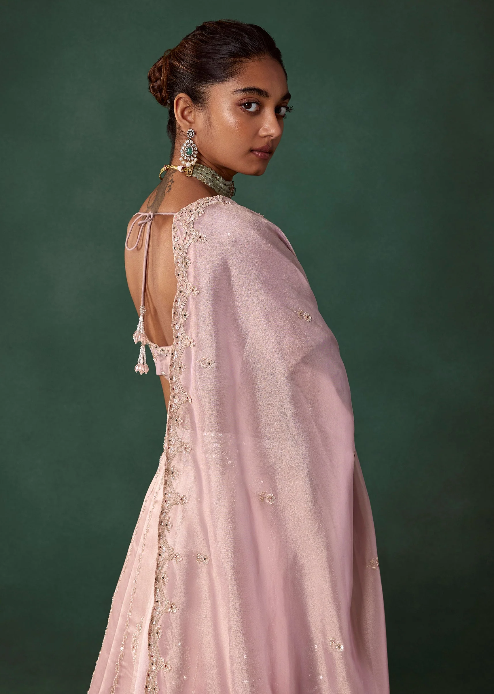 Lilac Shaded Hand Embroidered Bridal Lehenga Set - Image 6