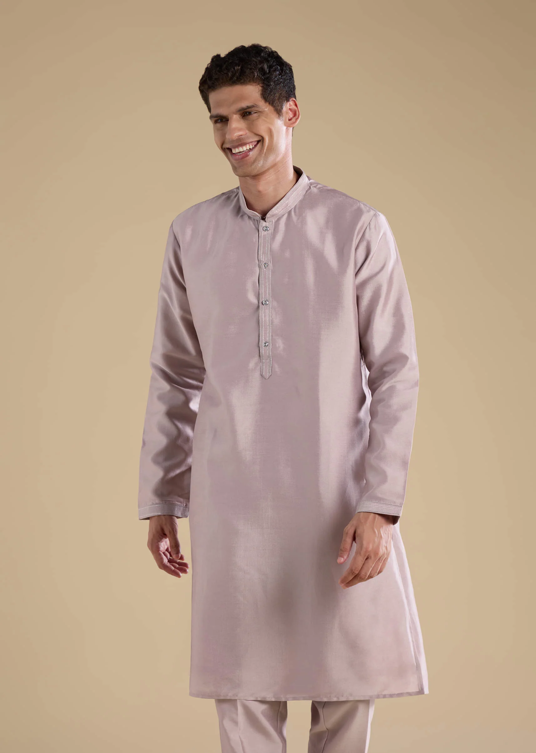Lilac Silk Jacket Kurta Set with Mirror Work - Image 6