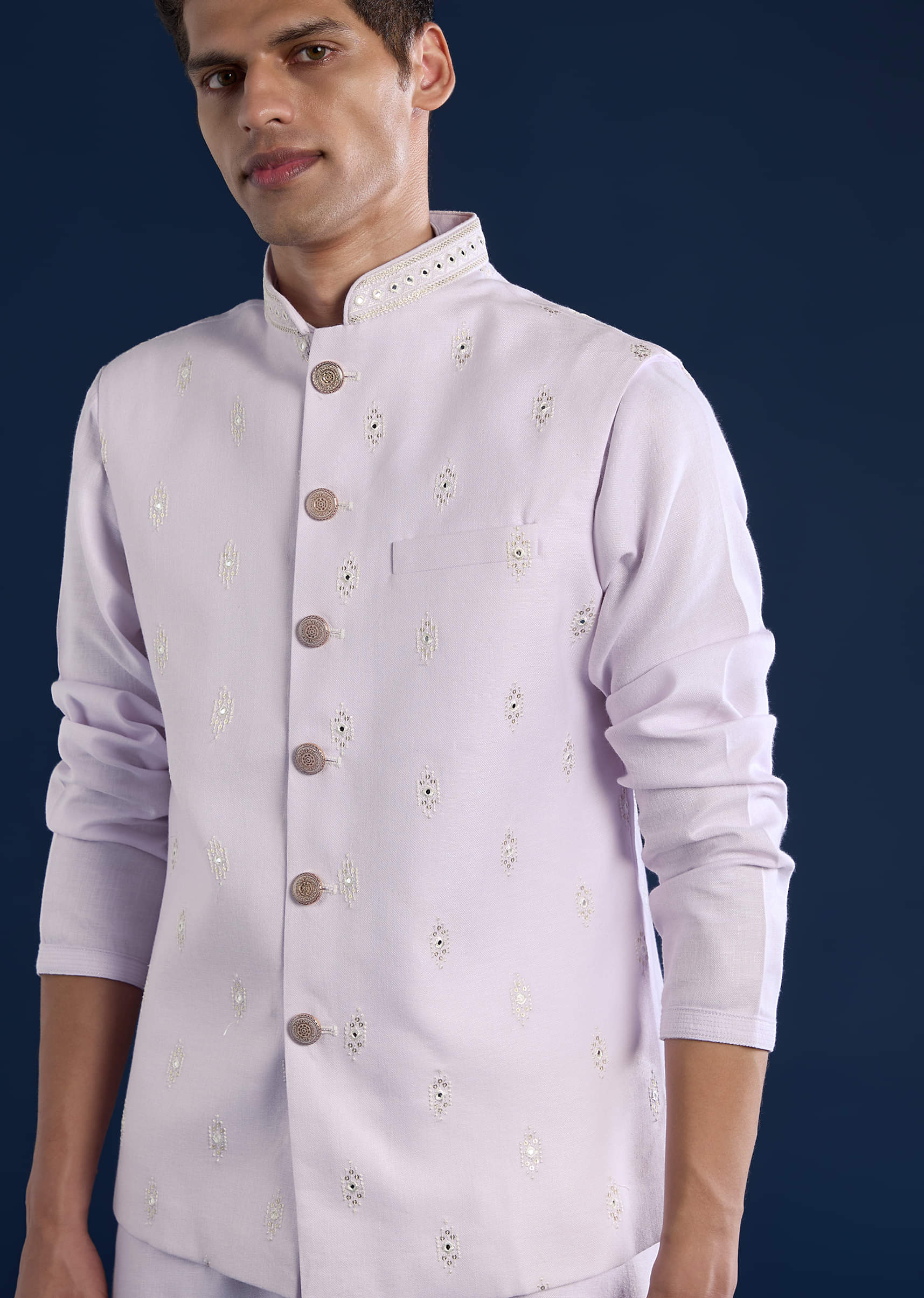 Lilac Silk Jacket Kurta Set with Sequin Embroidery - Image 2