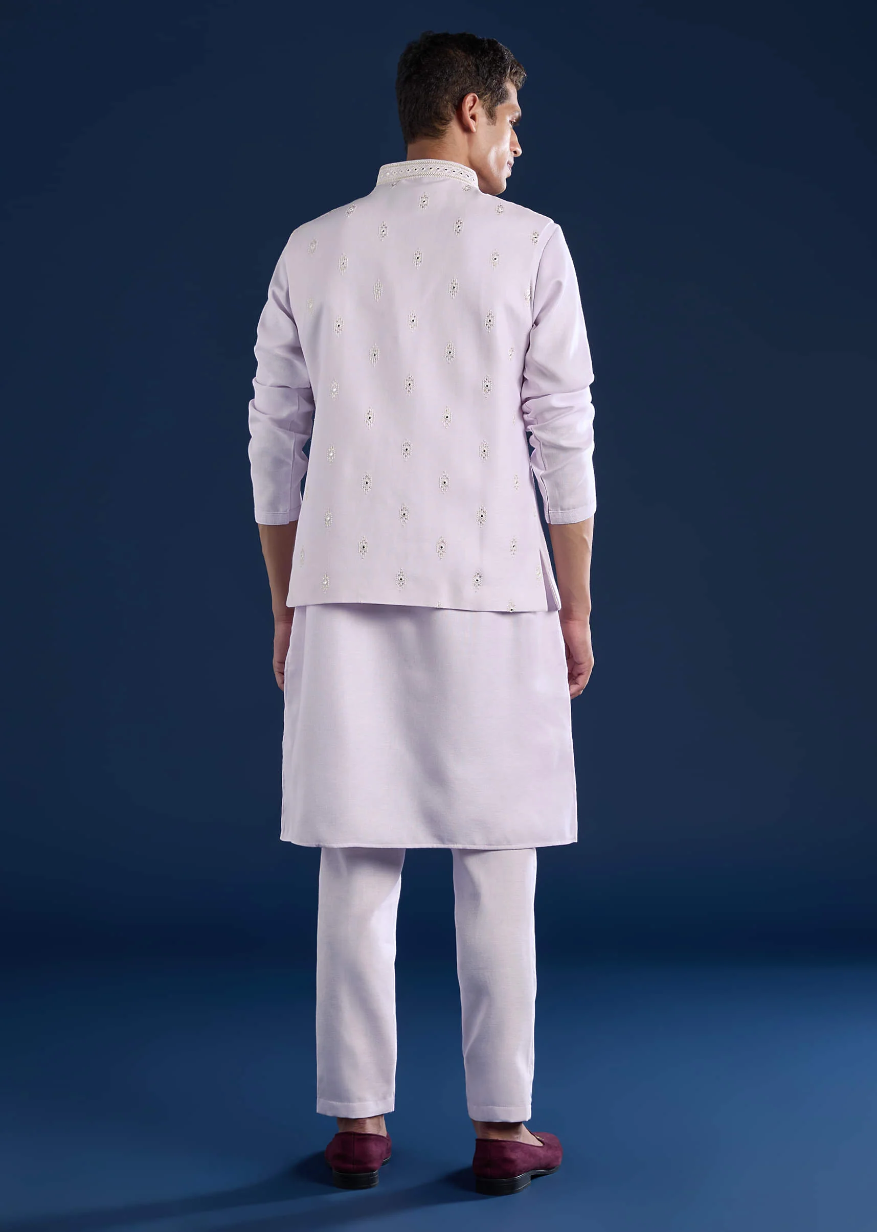 Lilac Silk Jacket Kurta Set with Sequin Embroidery - Image 5