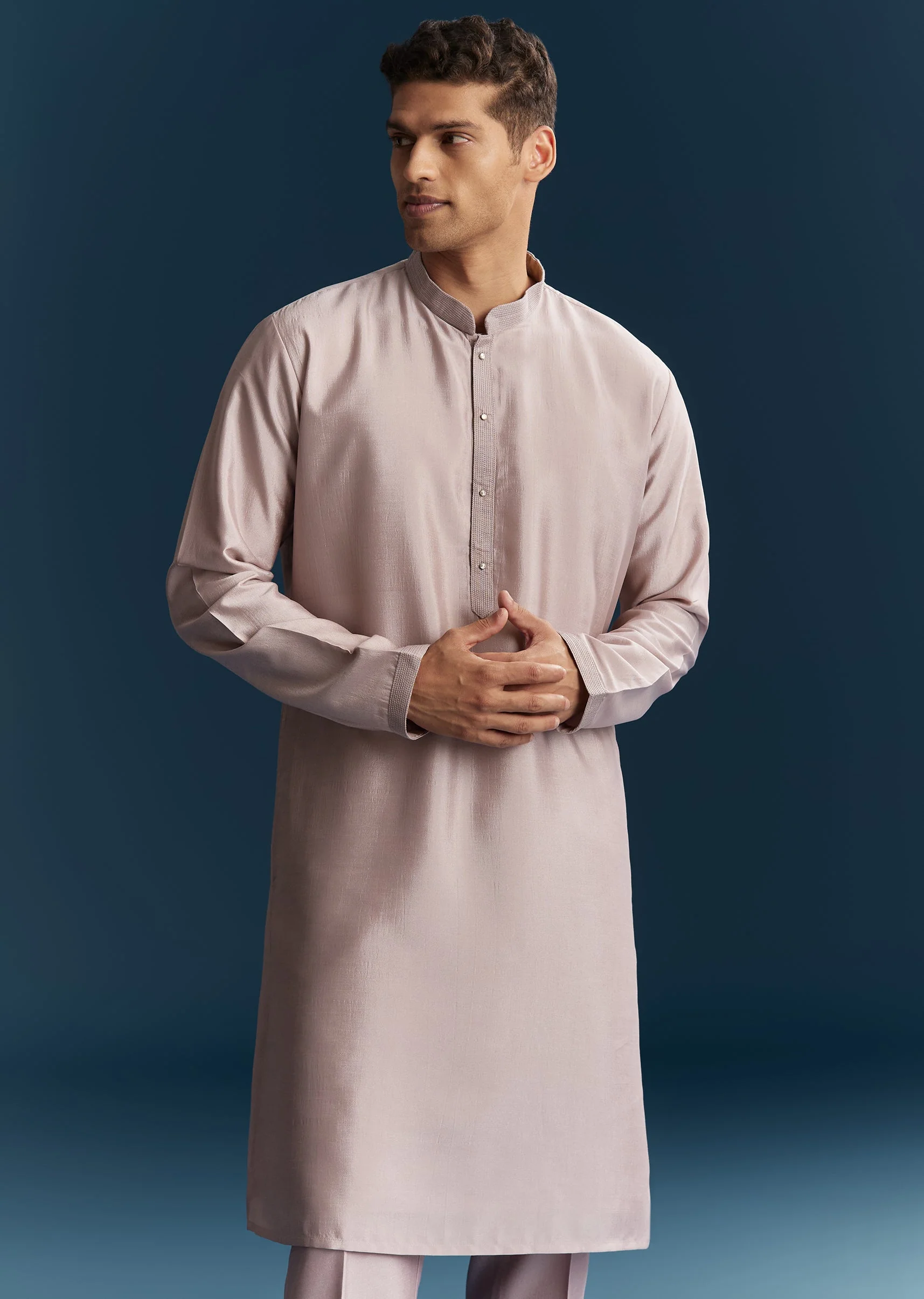Lilac Silk Kurta Jacket Set With Thread And Mirror Work - Image 6