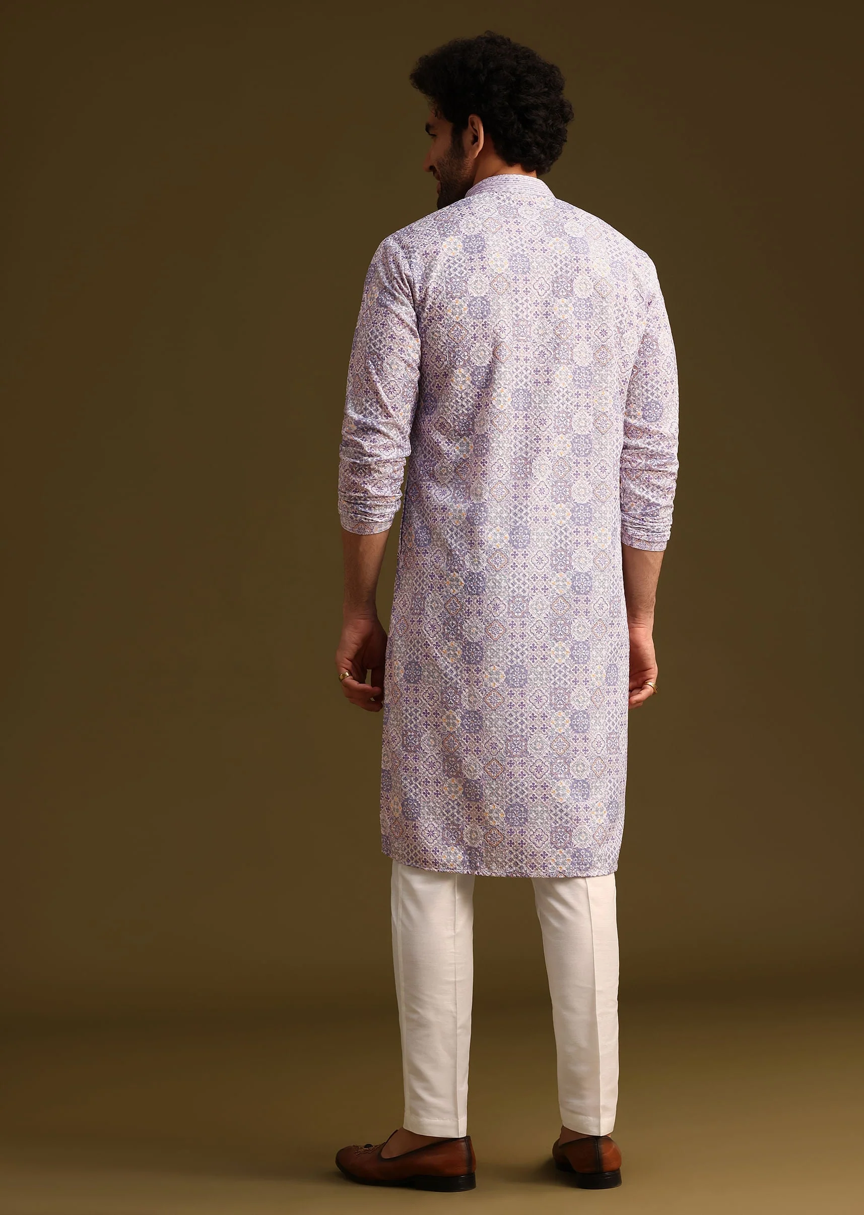 Lilac Silk Printed Kurta Set - Image 5