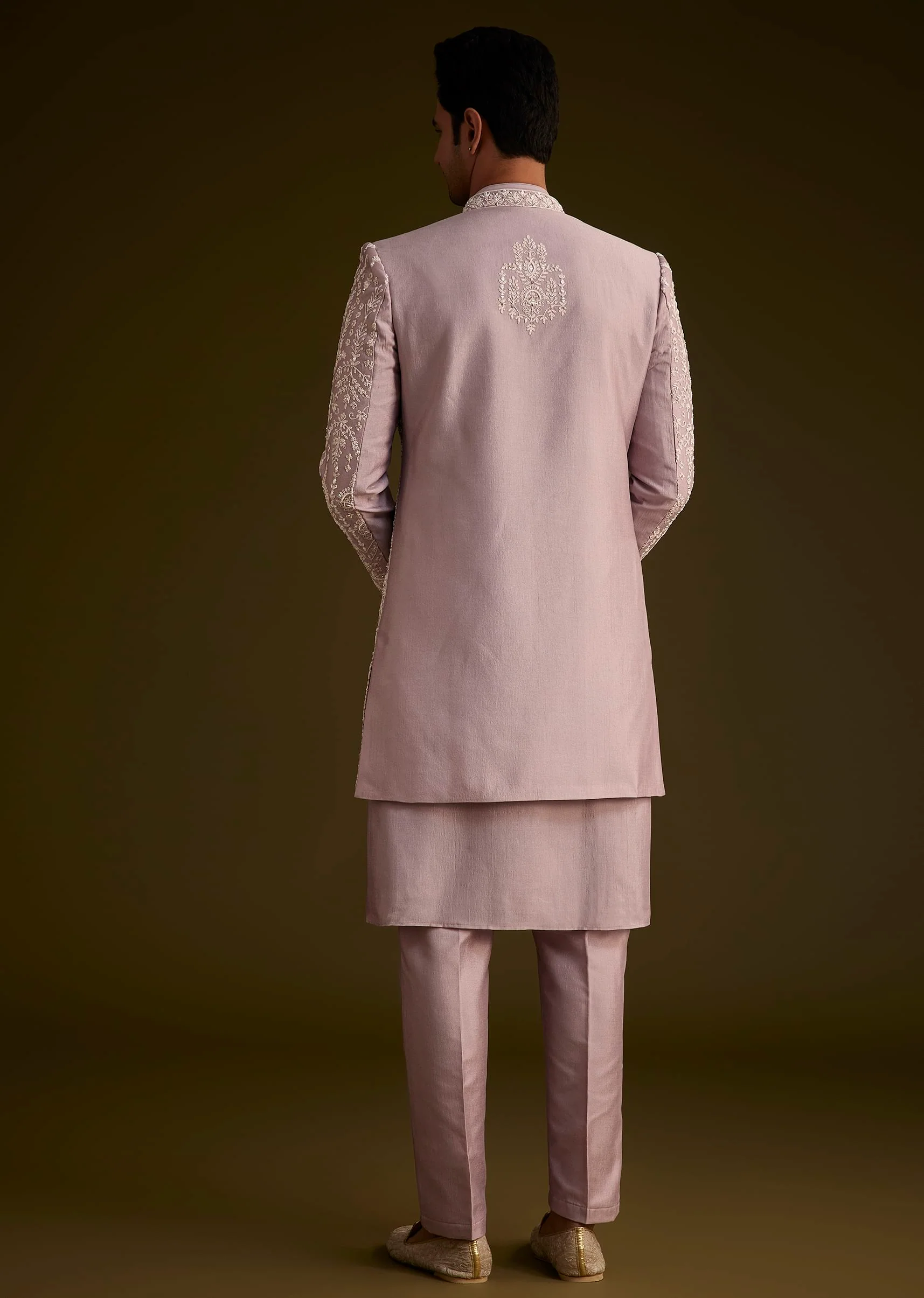 Lilac Silk Sherwani Set With Thread And Stone Work - Image 4