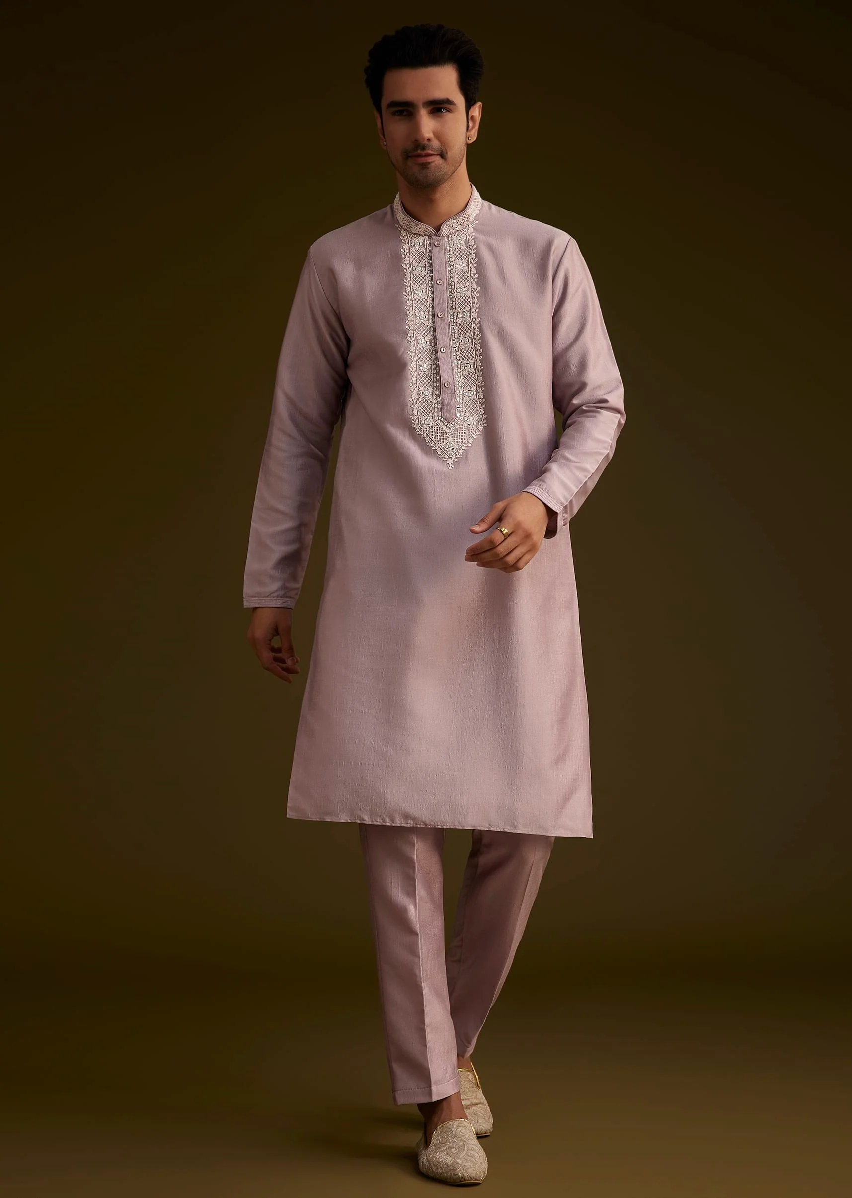 Lilac Silk Sherwani Set With Thread And Stone Work - Image 5