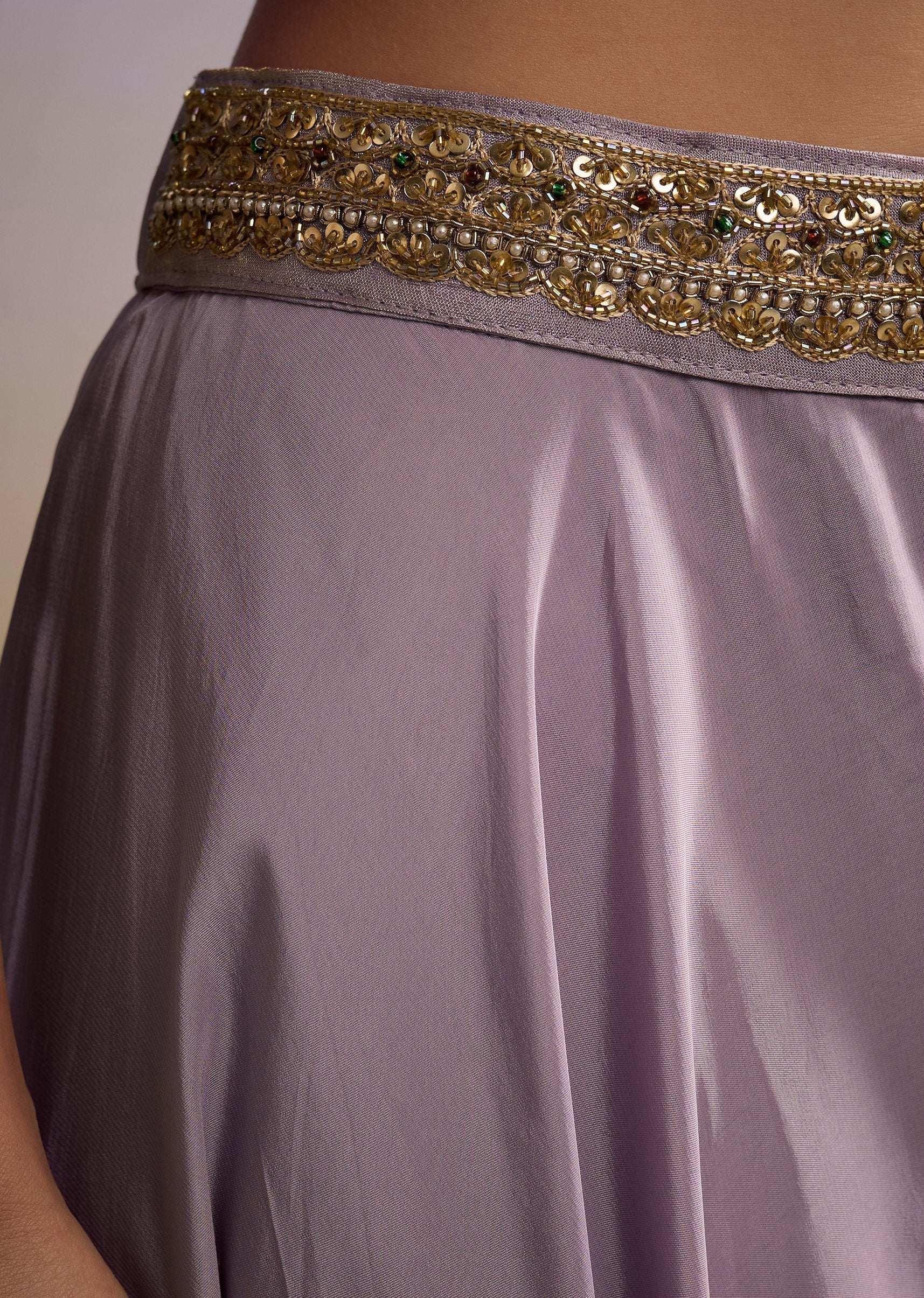 Lilac Tissue Crop Top Set With Orange Pastel Embroidery - Image 6