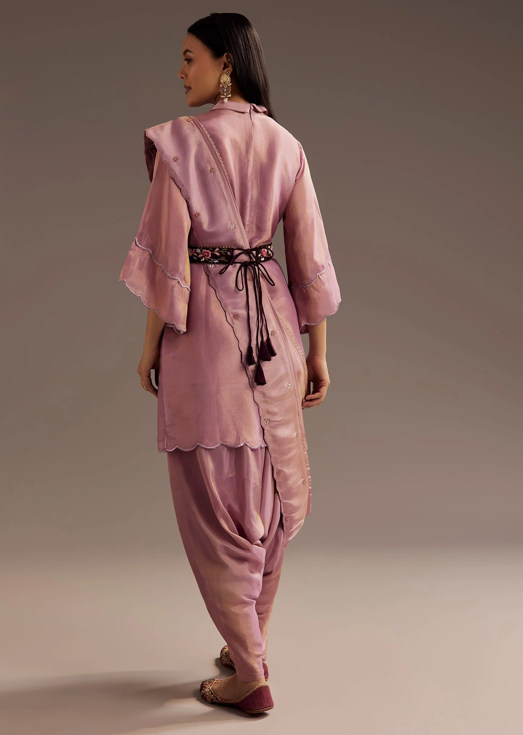 Lilac Zardosi Motif Kurta Dupatta Belt Set - Image 5
