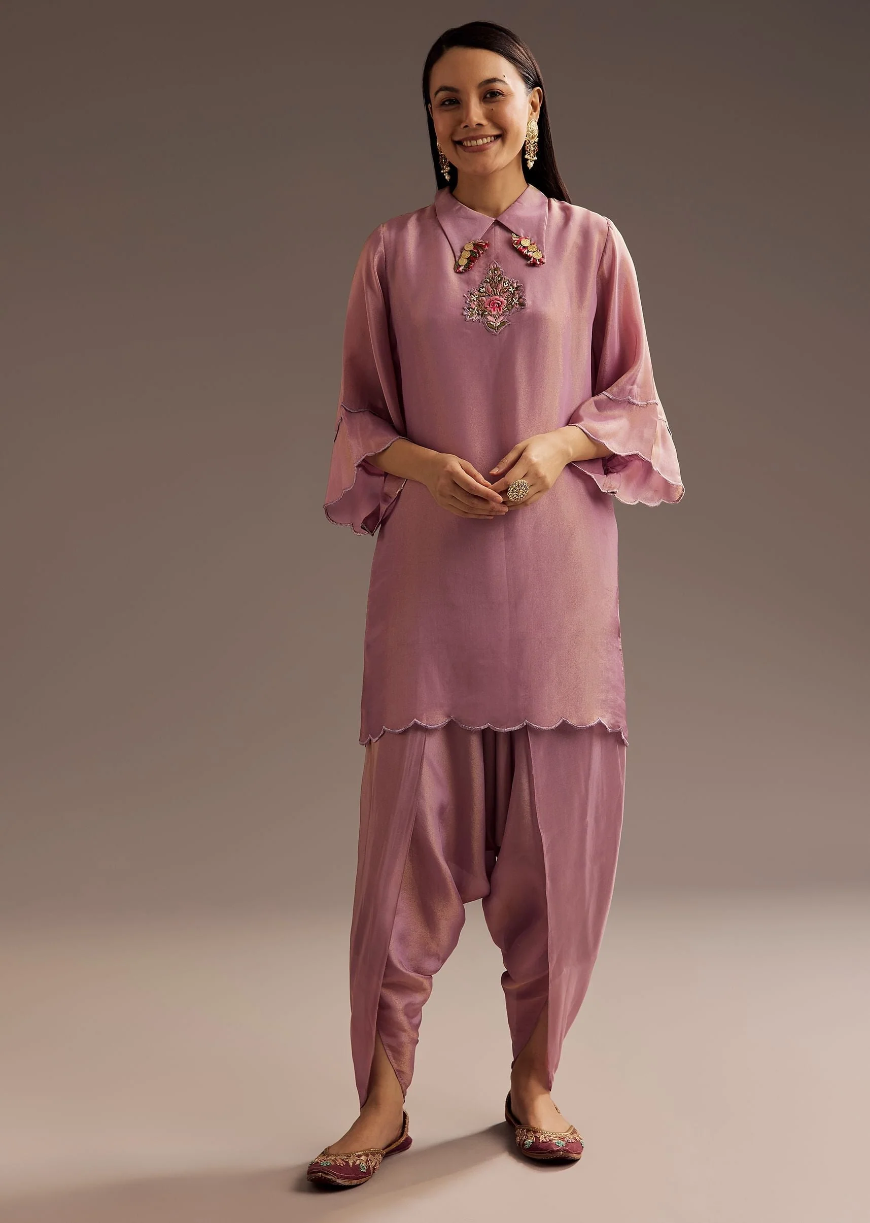 Lilac Zardosi Motif Kurta Dupatta Belt Set - Image 6