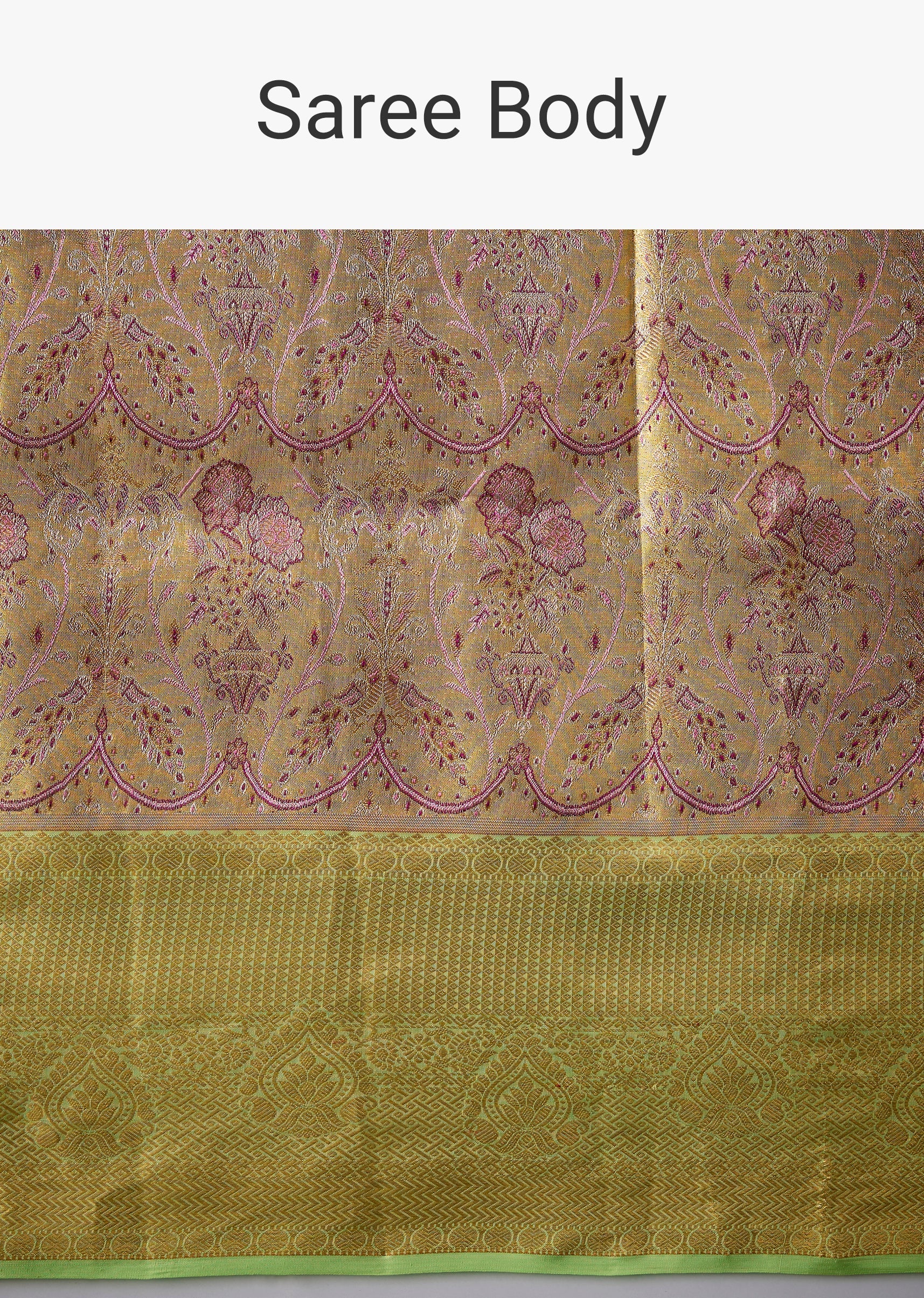 Lime Green Bridal Kanjivaram Silk Saree with Unstitched Blouse - Image 9