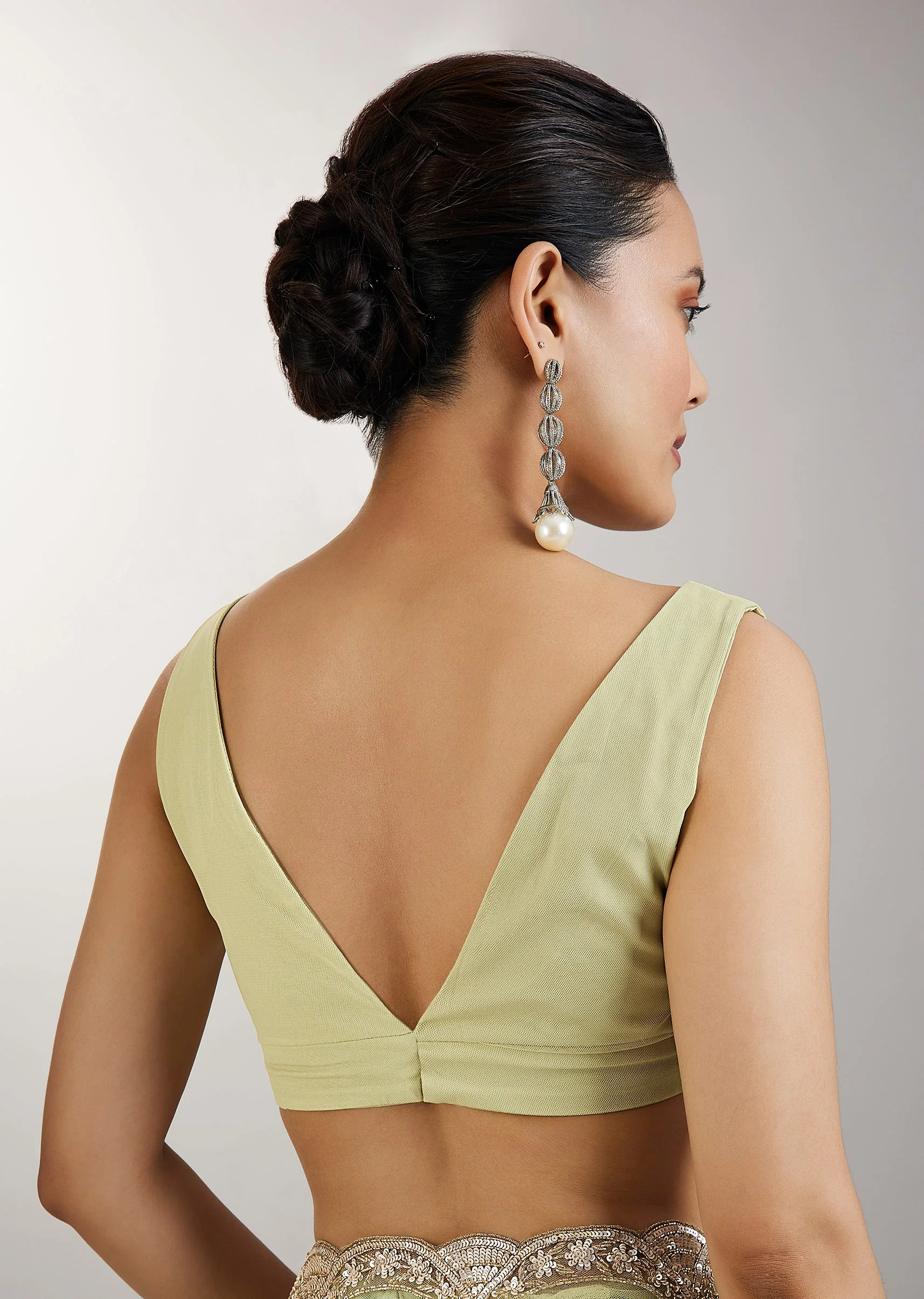 Lime Green Embellished Net Saree - Image 8