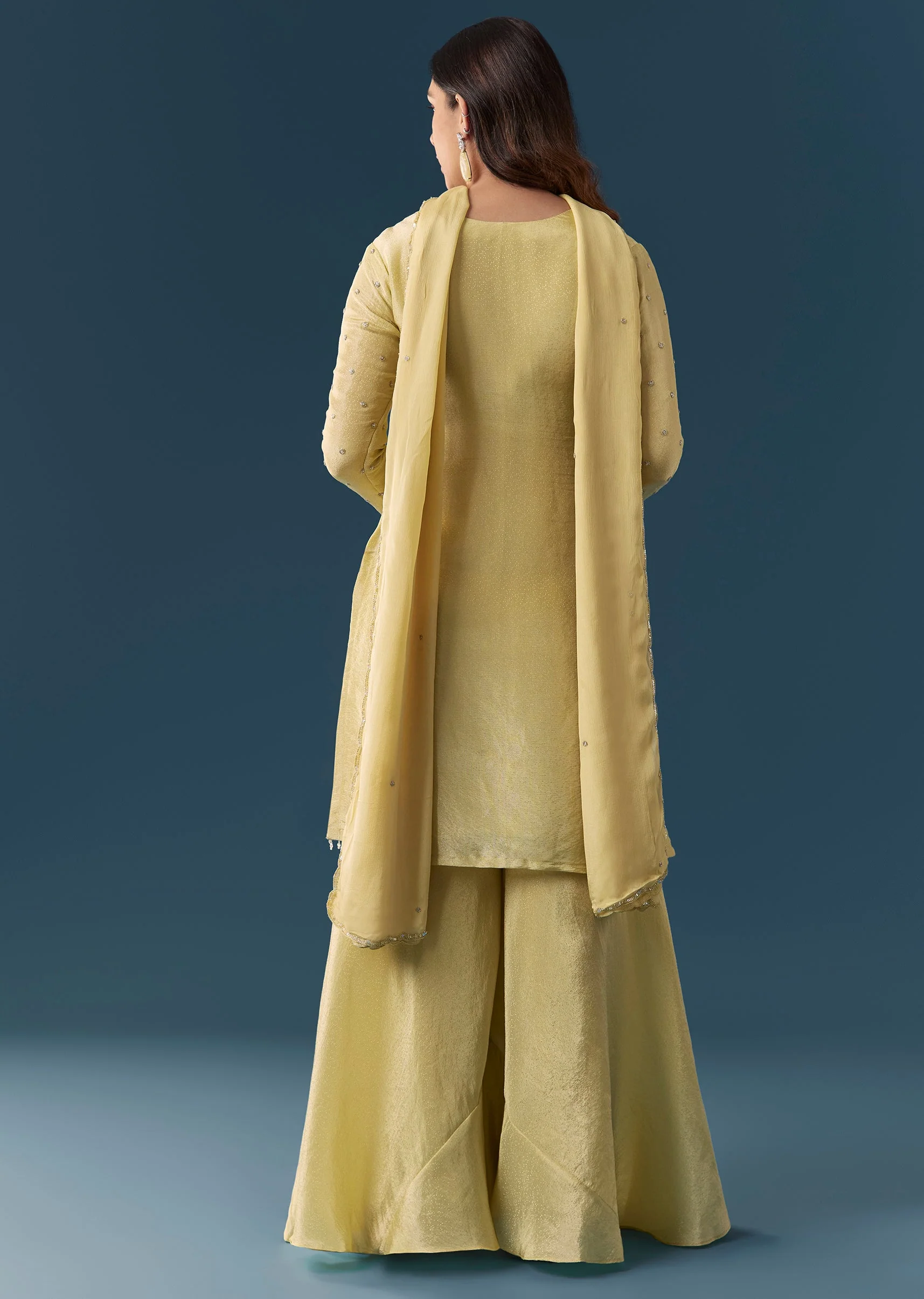 Lime Green Embellished Palazzo Suit Set With Dupatta - Image 5