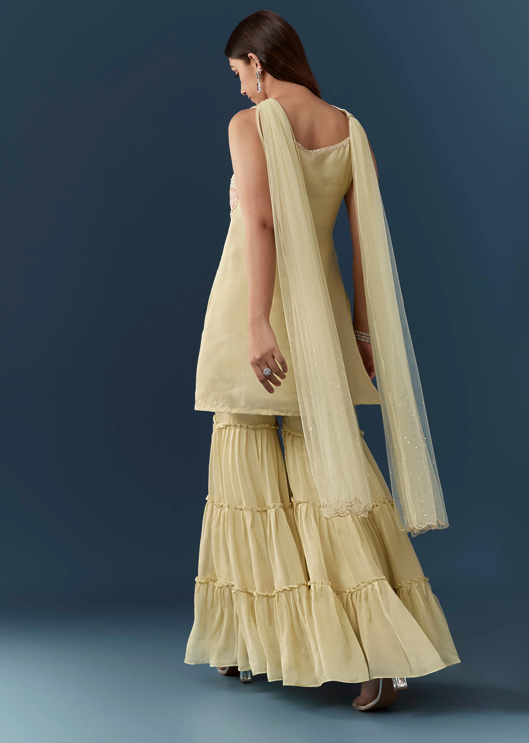 Lime Green Organza Kurta Sharara Set - Image 5