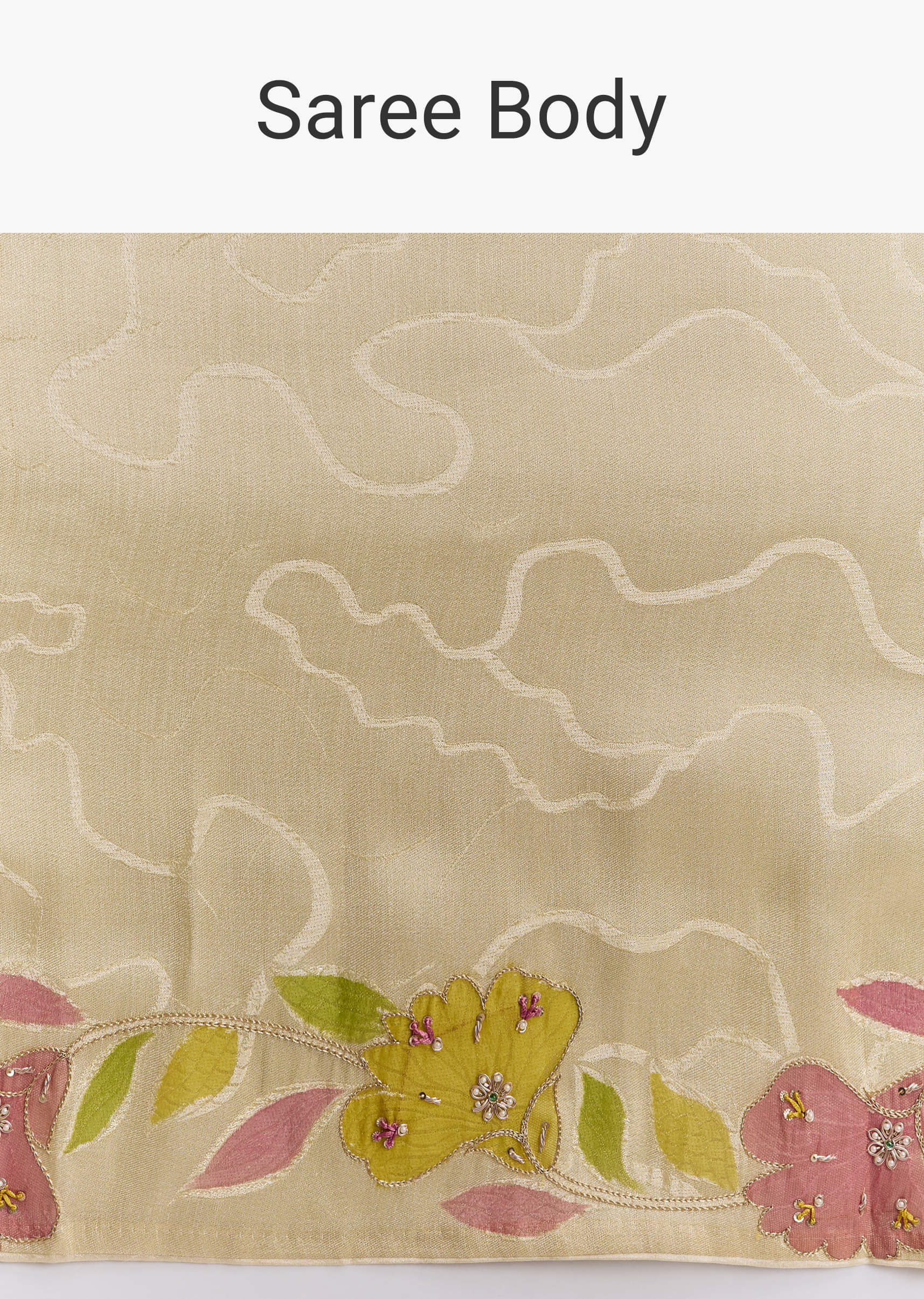 Lime Yellow Satin Saree With Digital Florals And Hand Embroidery - Image 9