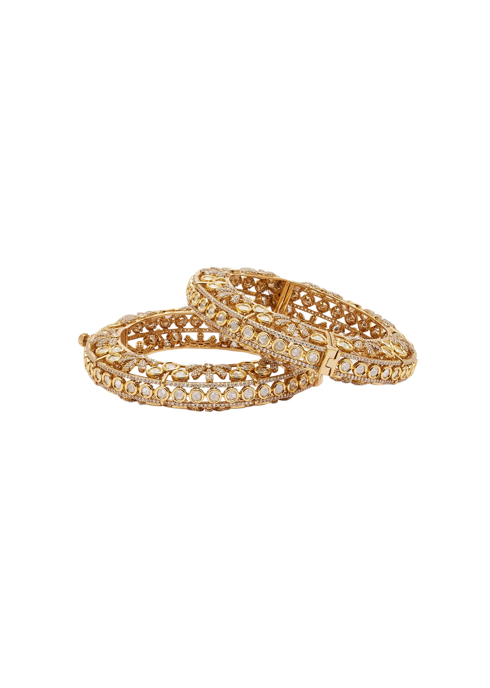 Lustrous White Gold Bangles With Intricate Bridal Detailing - Image 2
