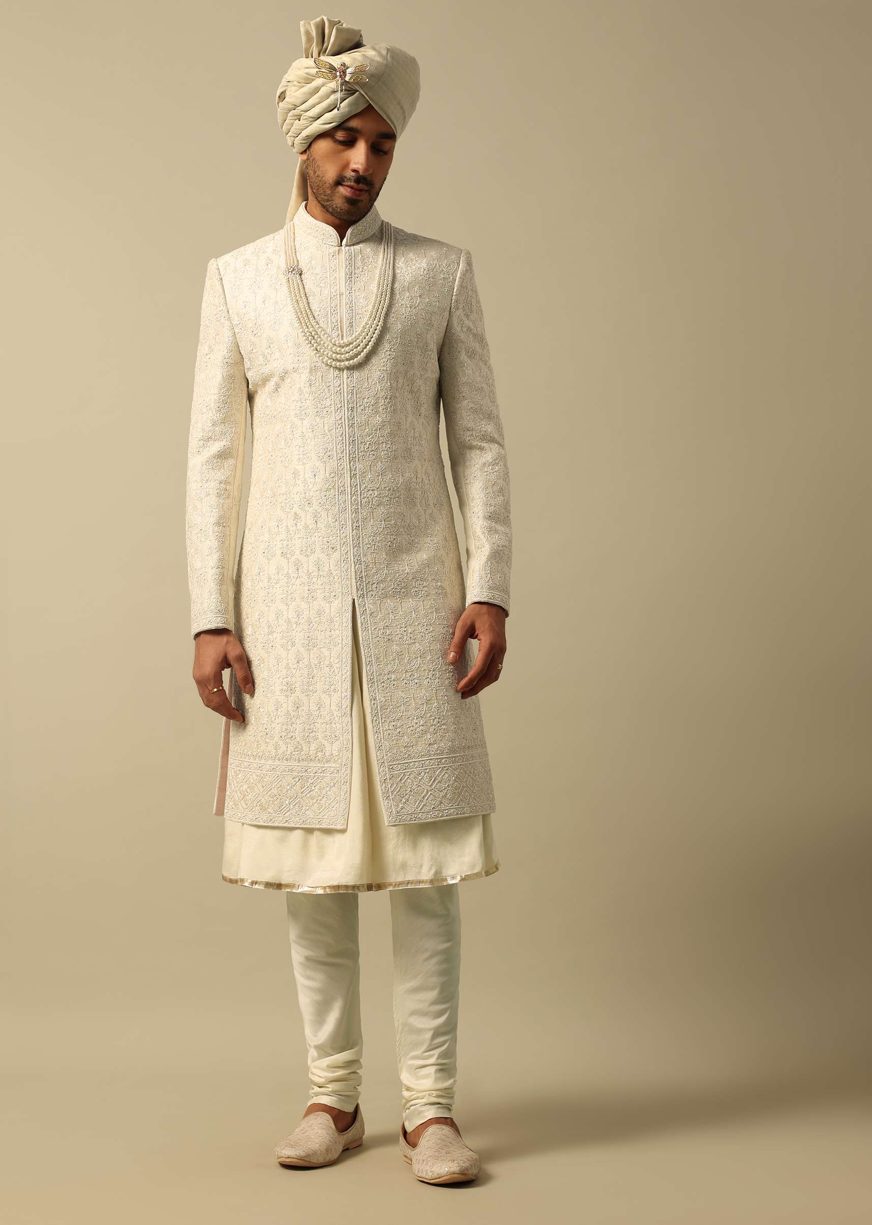 Luxurious White Raw Silk Sherwani - Image 4